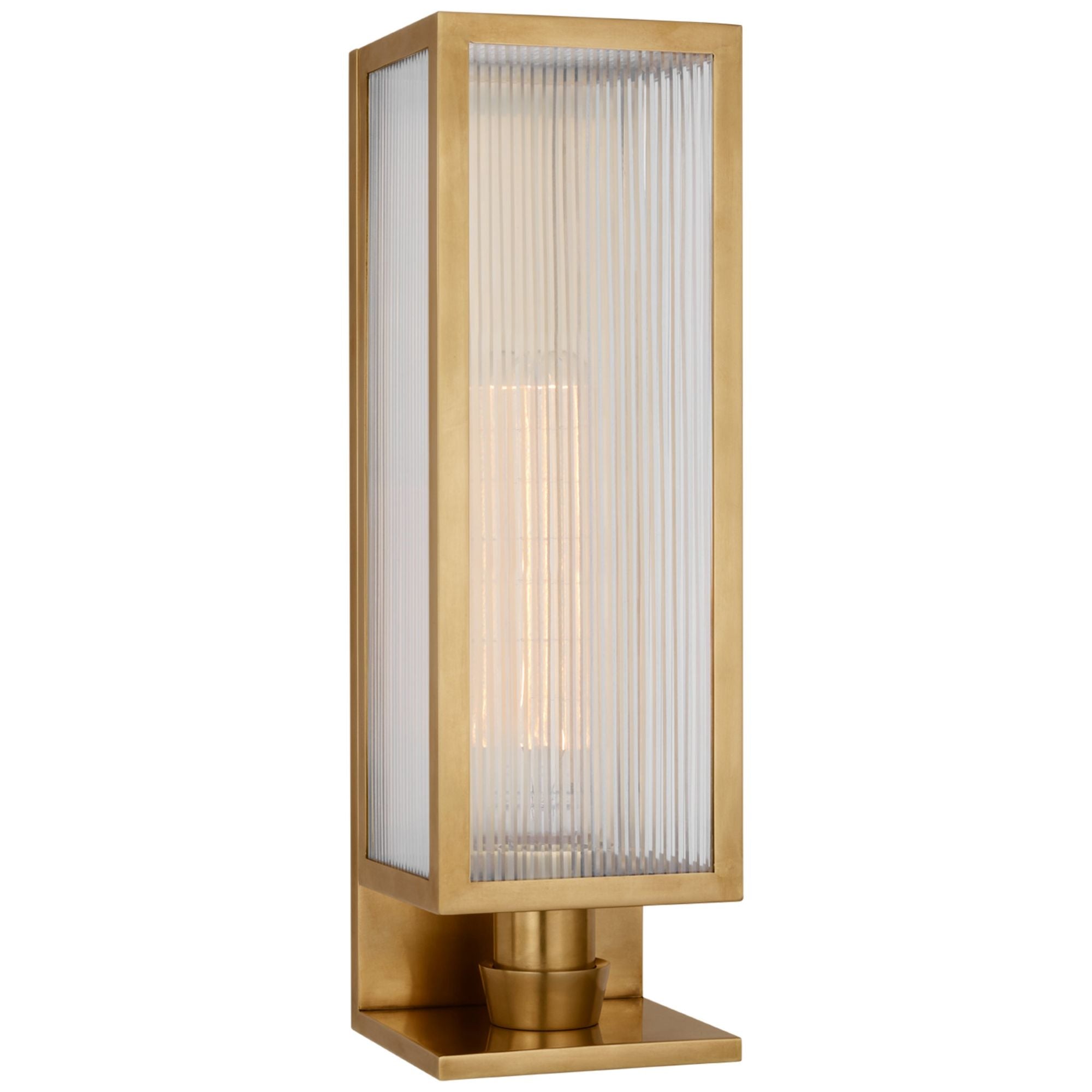 Barbara Barry York 16" Single Box Sconce in Soft Brass with Clear Ribbed Glass
