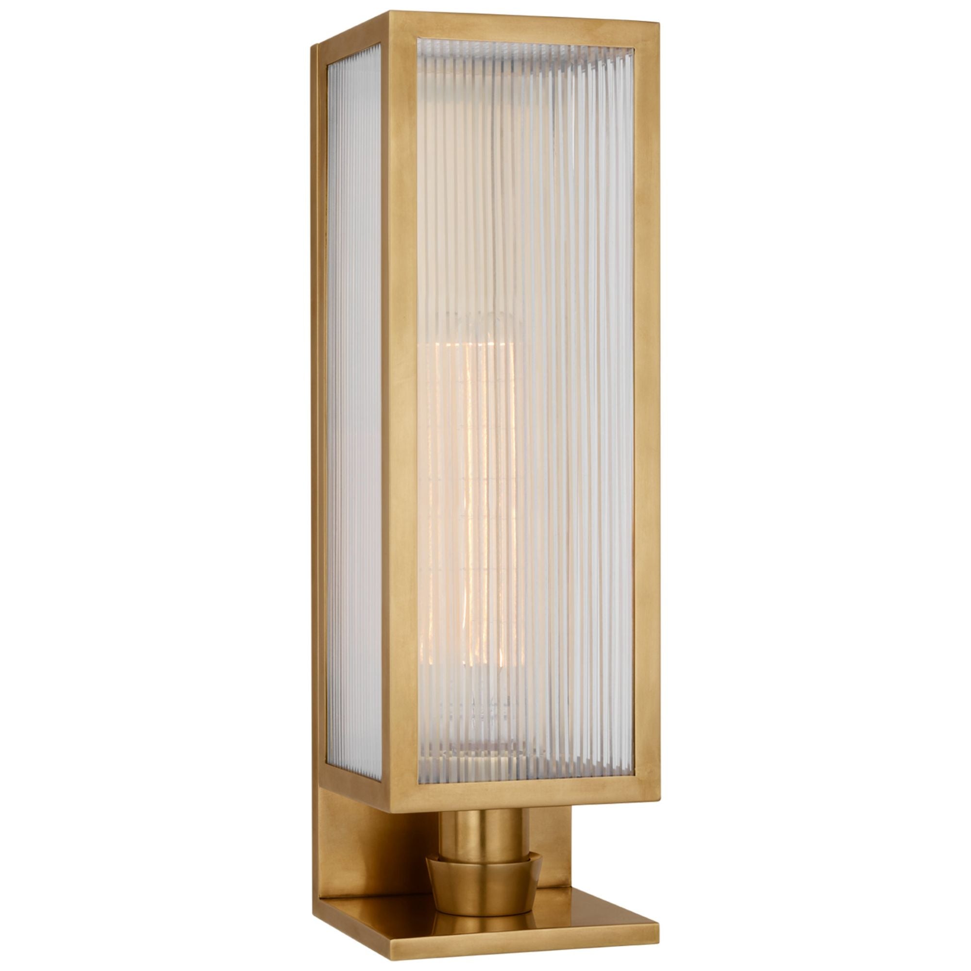 Barbara Barry York 16" Single Box Sconce in Soft Brass with Clear Ribbed Glass Wall Light W5" x H16.25"