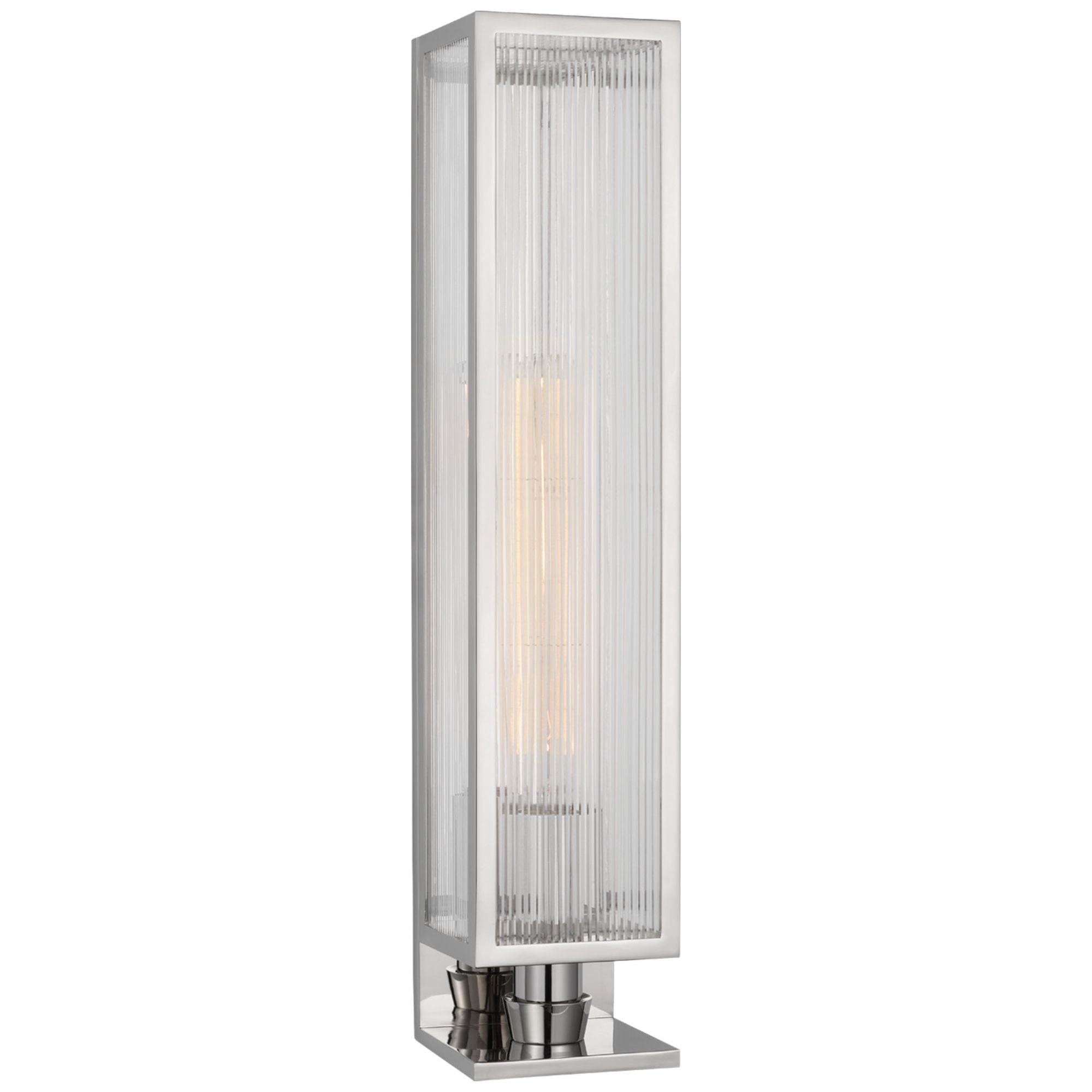 Barbara Barry York 24" Single Box Sconce in Polished Nickel with Clear Ribbed Glass Wall Light W5" x H24.25"