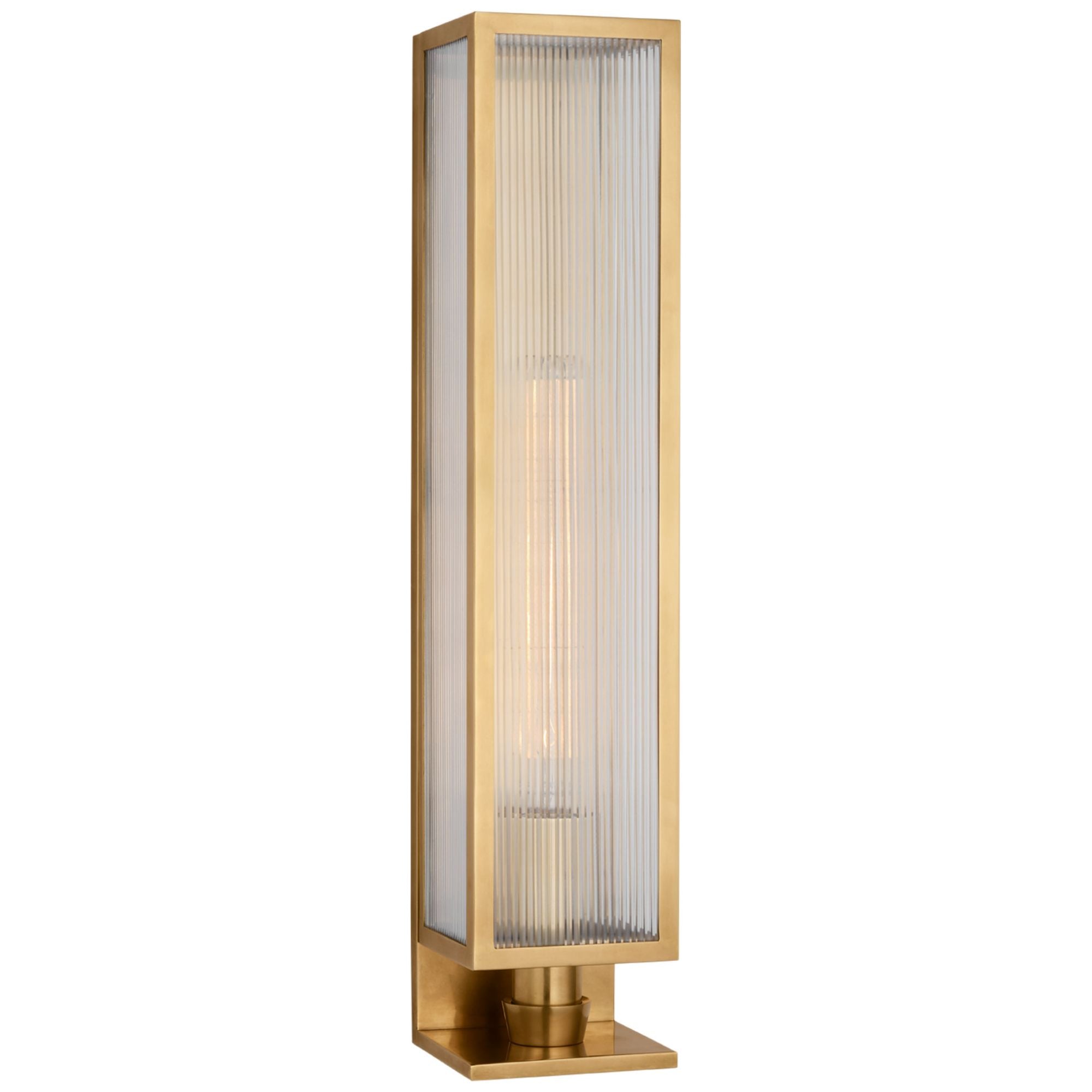 Barbara Barry York 24" Single Box Sconce in Soft Brass with Clear Ribbed Glass Wall Light W5" x H24.25"