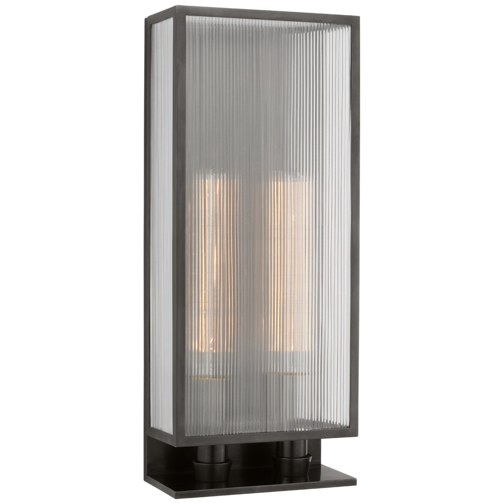 Barbara Barry York 24" Double Box Sconce in Bronze with Clear Ribbed Glass