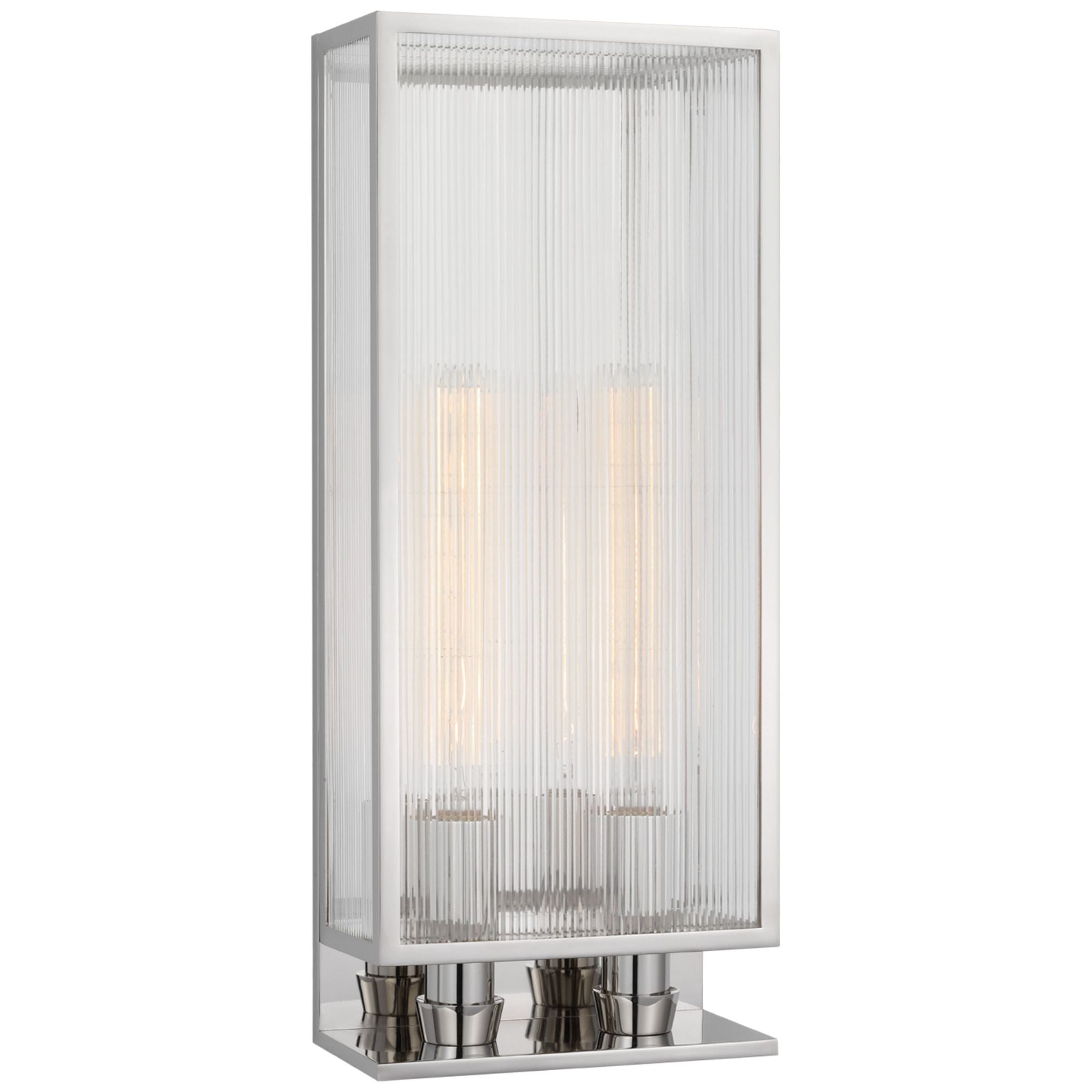 Barbara Barry York 24" Double Box Sconce in Polished Nickel with Clear Ribbed Glass