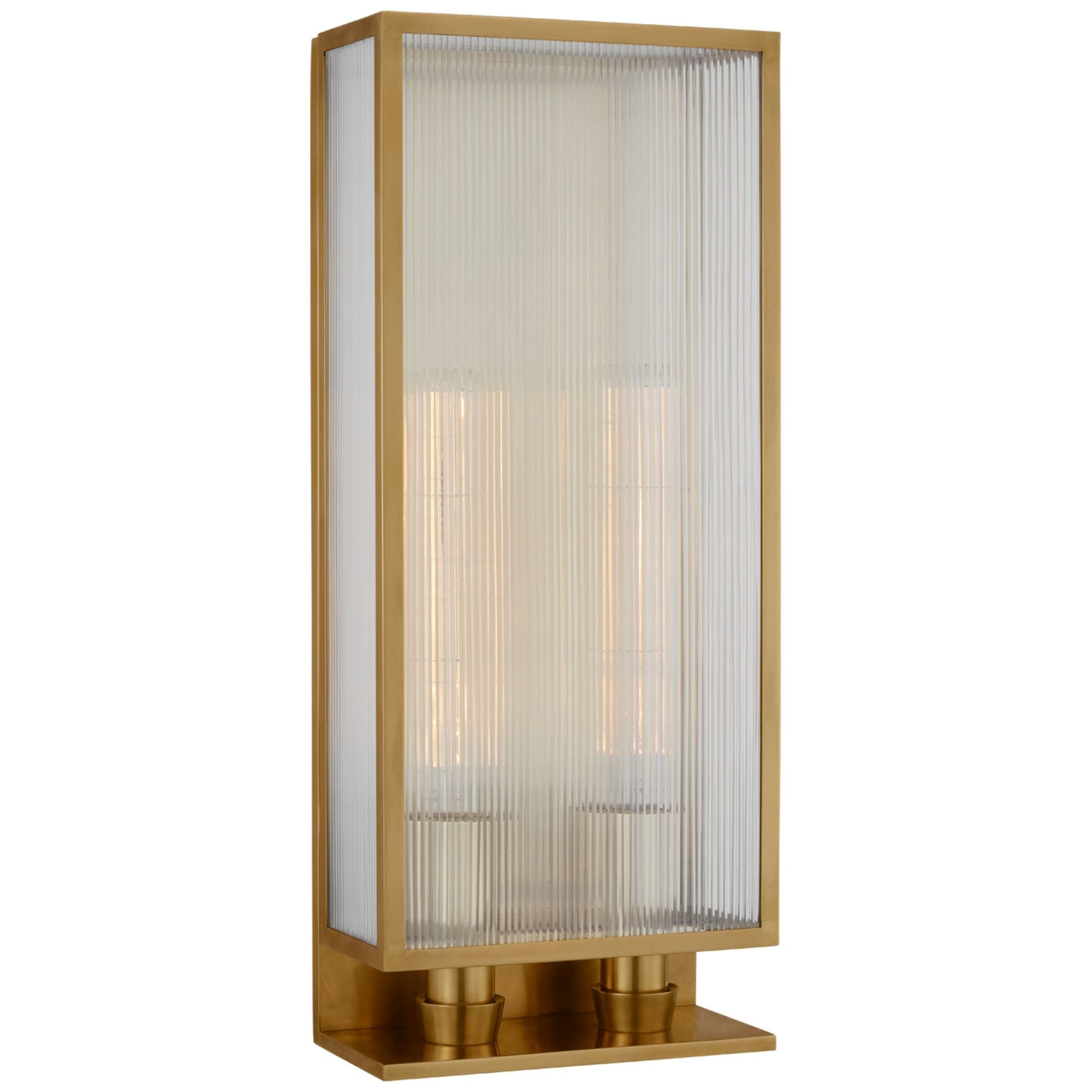 Barbara Barry York 24" Double Box Sconce in Soft Brass with Clear Ribbed Glass