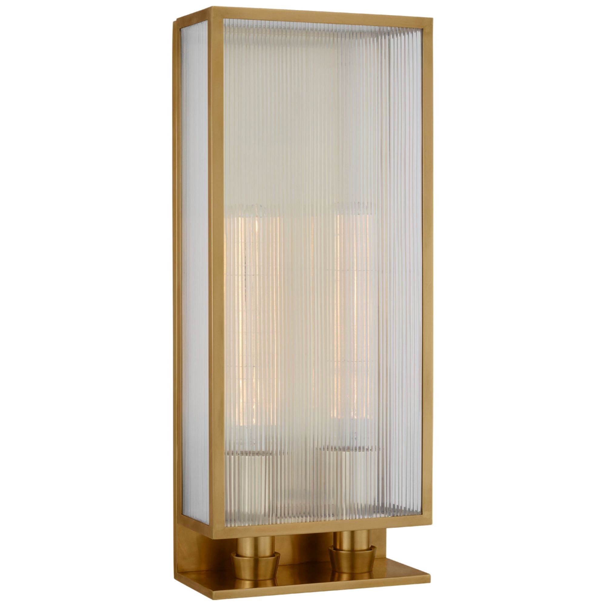 Barbara Barry York 24" Double Box Sconce in Soft Brass with Clear Ribbed Glass Wall Light W10" x H24.25"