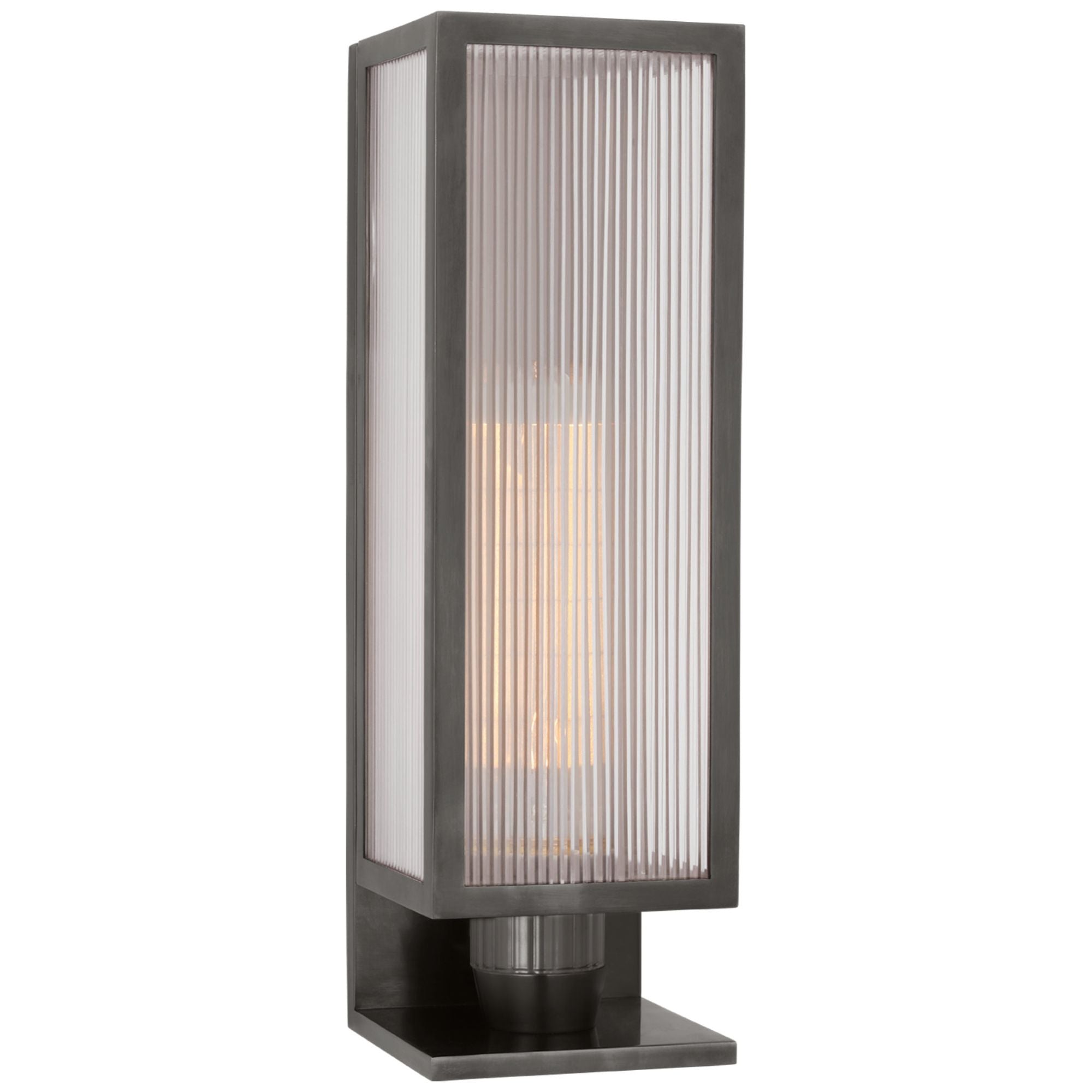 Barbara Barry York 16" Single Box Outdoor Outdoor Sconce in Bronze with Clear Ribbed Glass Outdoor Lighting W5" x H16.25"