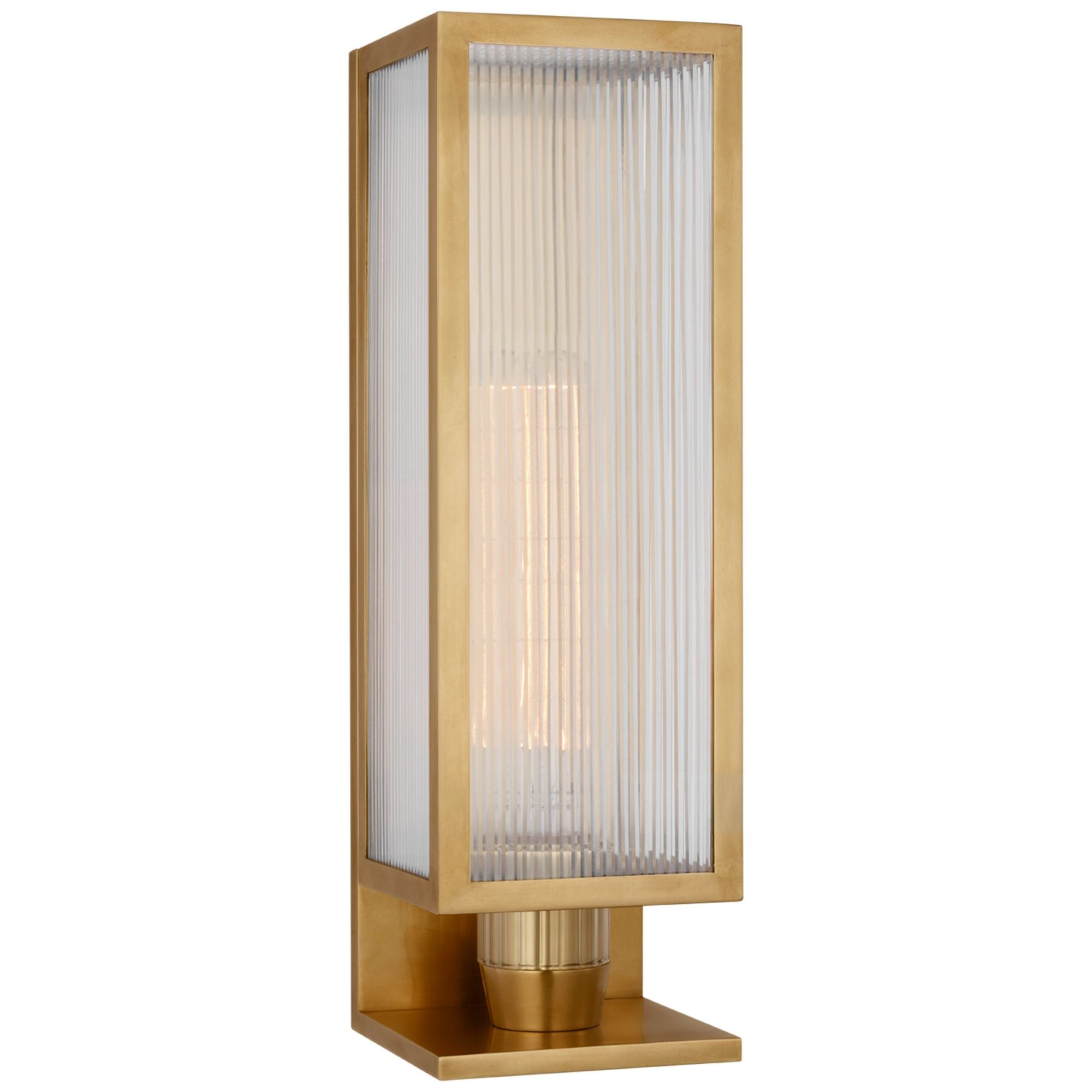 Barbara Barry York 16" Single Box Outdoor Sconce in Soft Brass with Clear Ribbed Glass Outdoor Lighting W5" x H16.25"