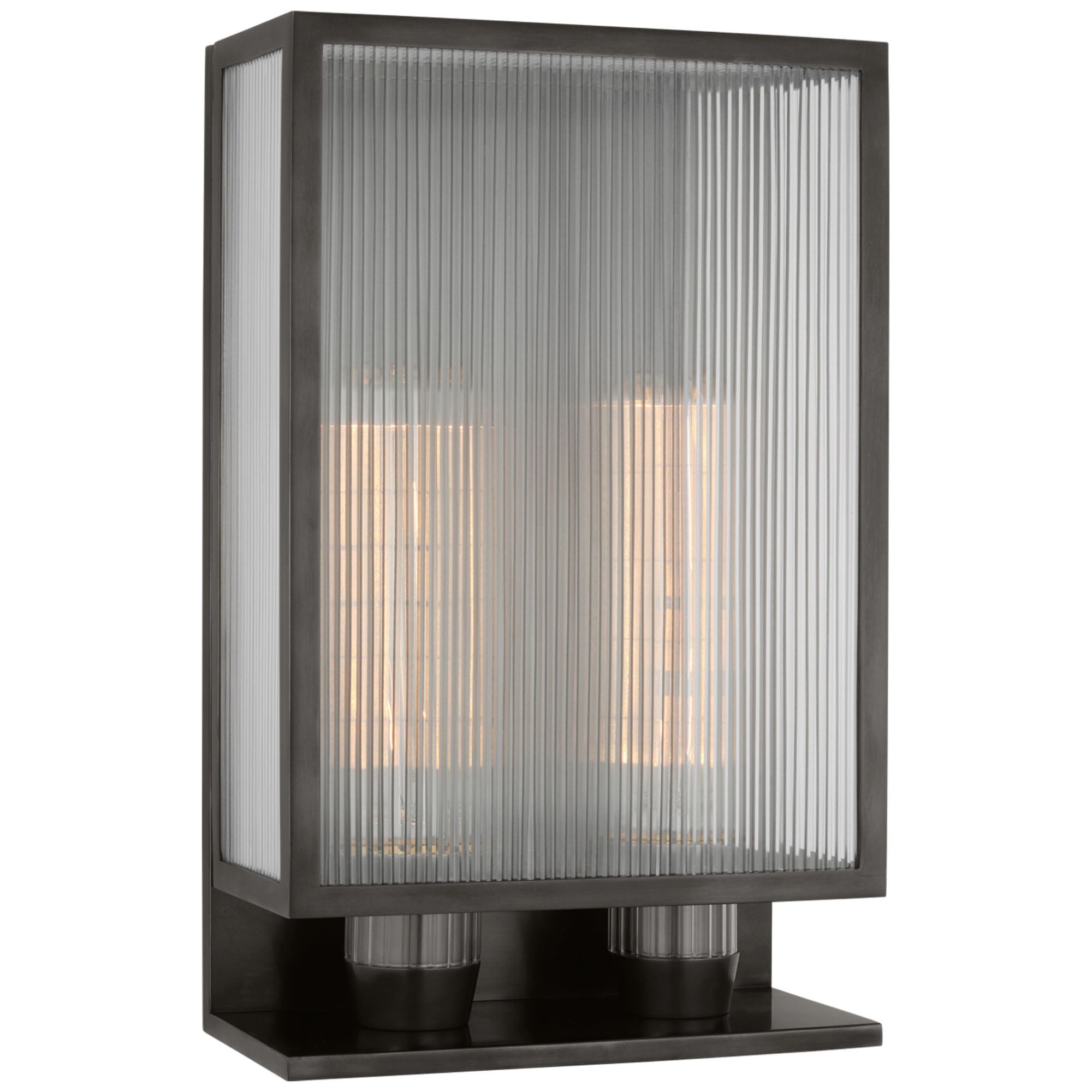 Barbara Barry York 16" Double Box Outdoor Sconce in Bronze with Clear Ribbed Glass Outdoor Lighting W10" x H16.25"