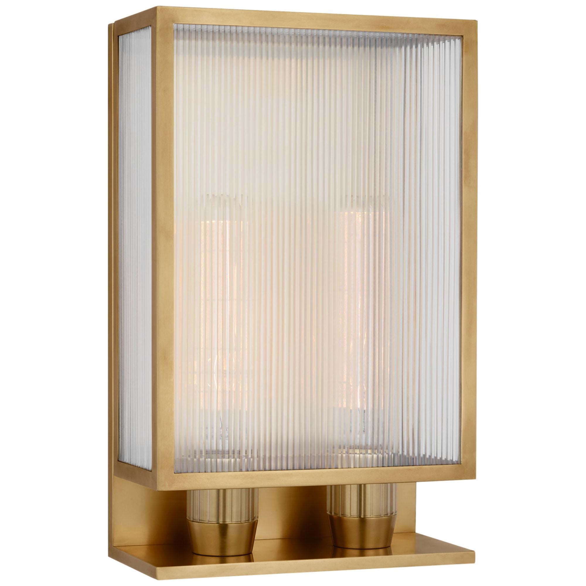 Barbara Barry York 16" Double Box Outdoor Sconce in Soft Brass with Clear Ribbed Glass