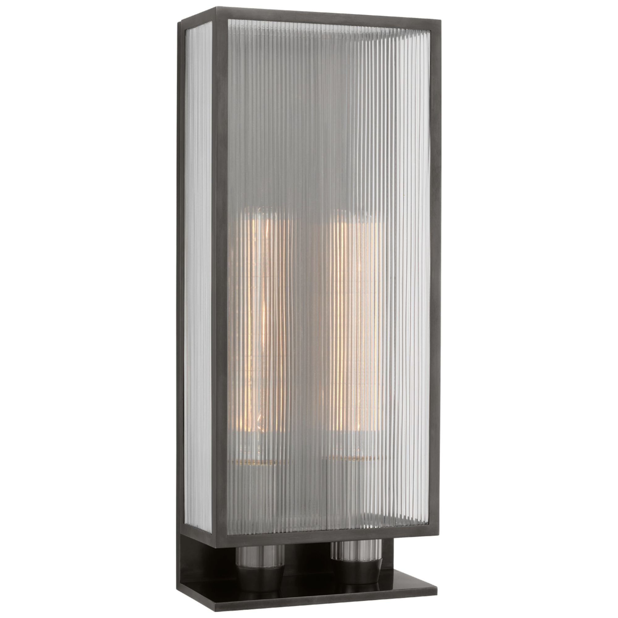 Barbara Barry York 24" Double Box Outdoor Sconce in Bronze with Clear Ribbed Glass