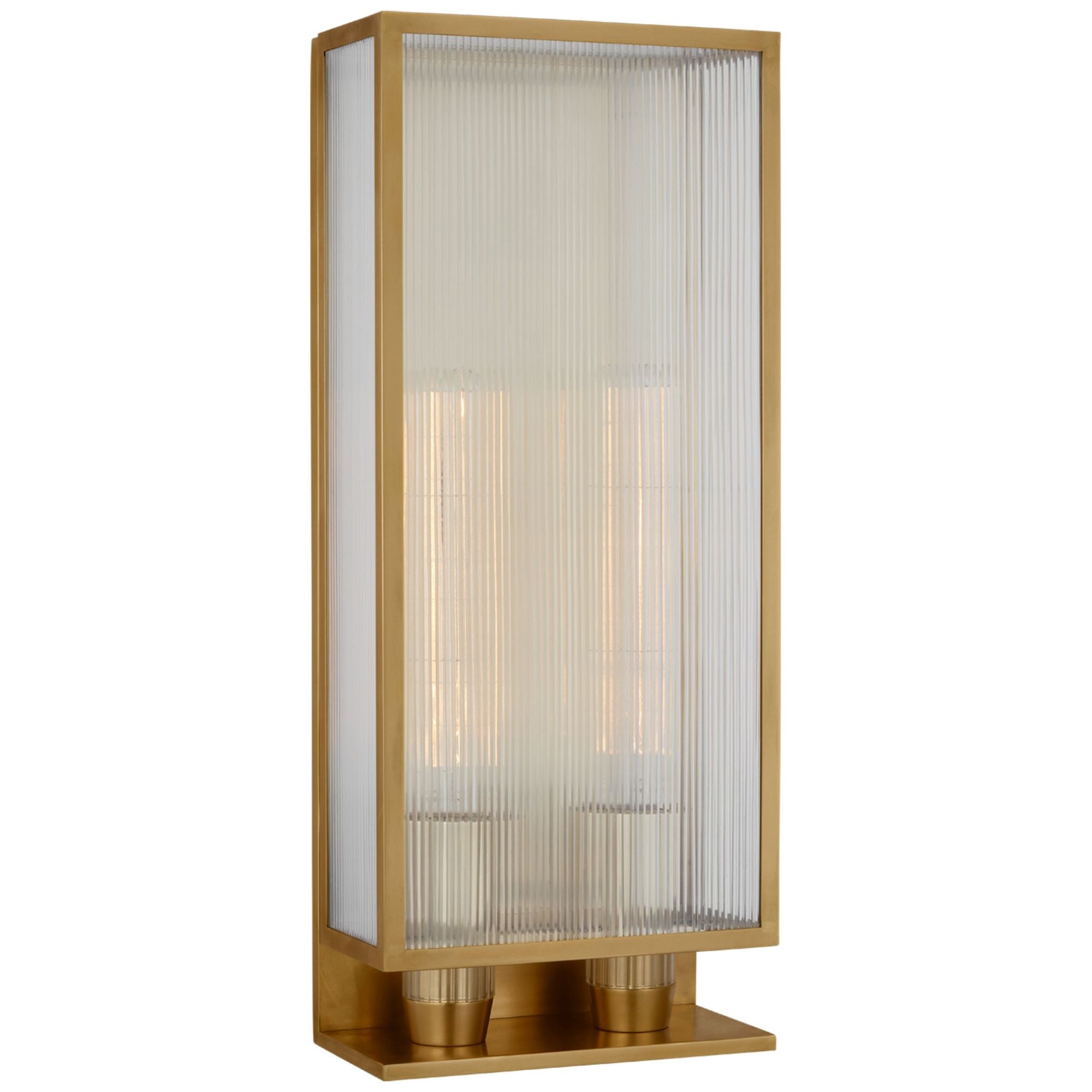 Barbara Barry York 24" Double Box Outdoor Sconce in Soft Brass with Clear Ribbed Glass