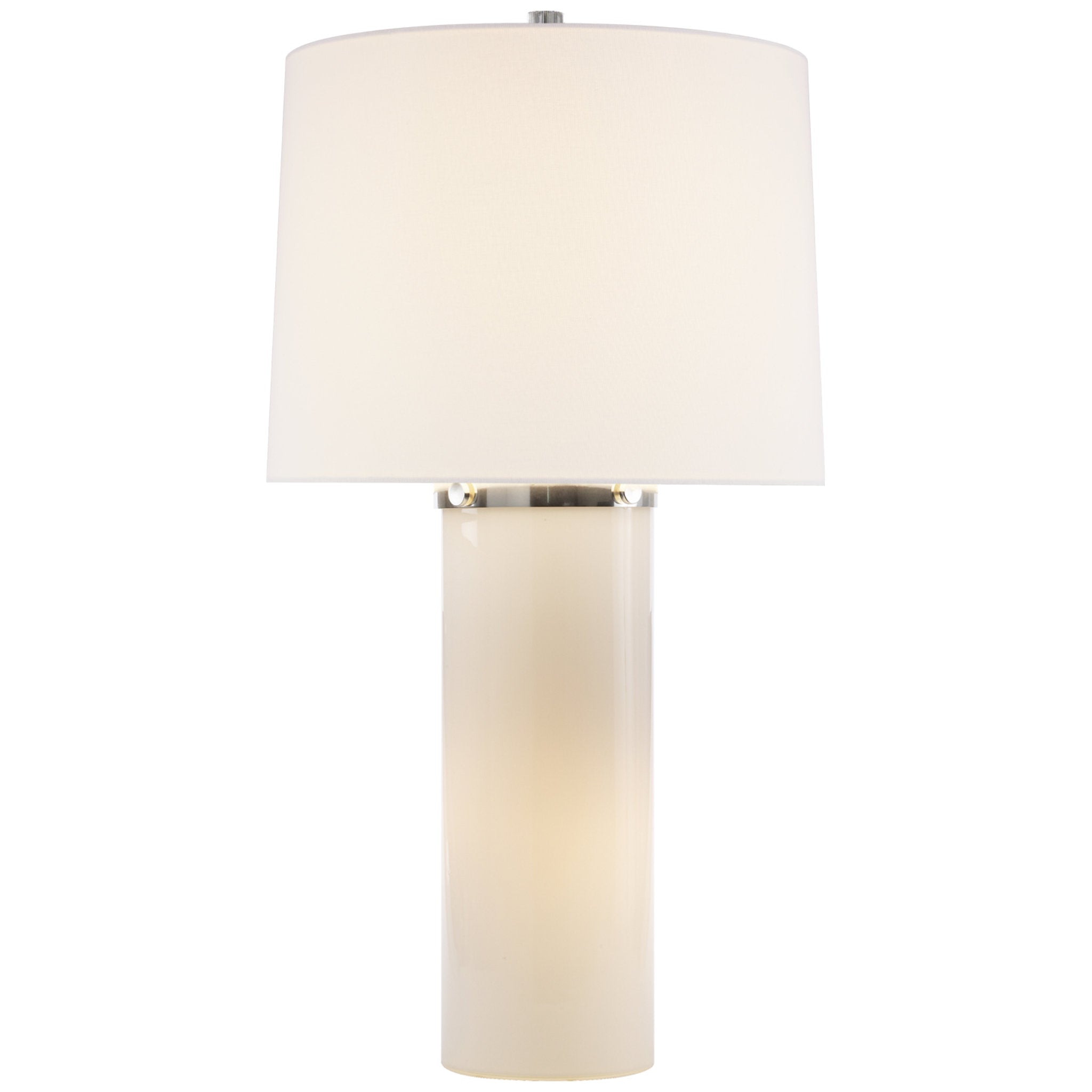 Barbara Barry Moon Glow Table Lamp in White Glass with Linen Shade