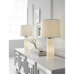 Barbara Barry Moon Glow Table Lamp in White Glass with Silk Shade
