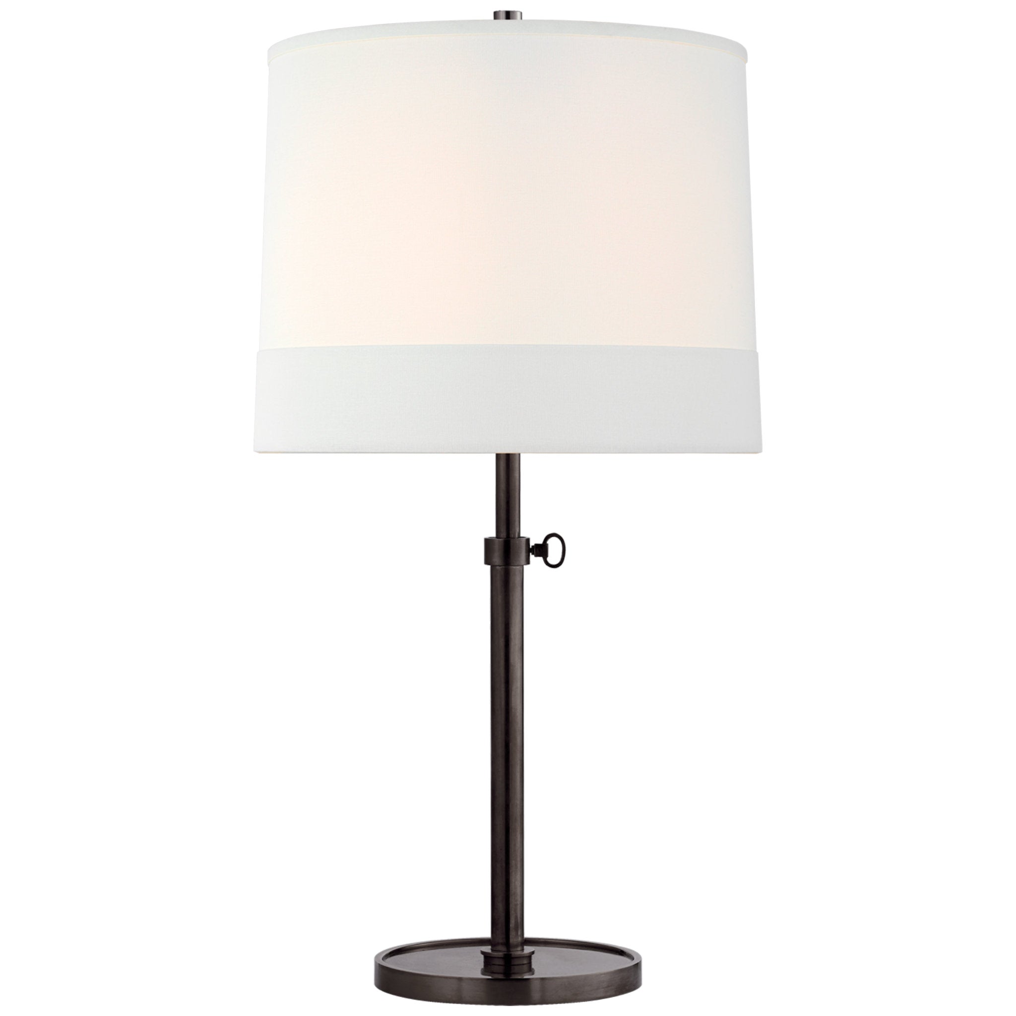 Barbara Barry Simple Adjustable Table Lamp in Bronze with Banded Linen Shade