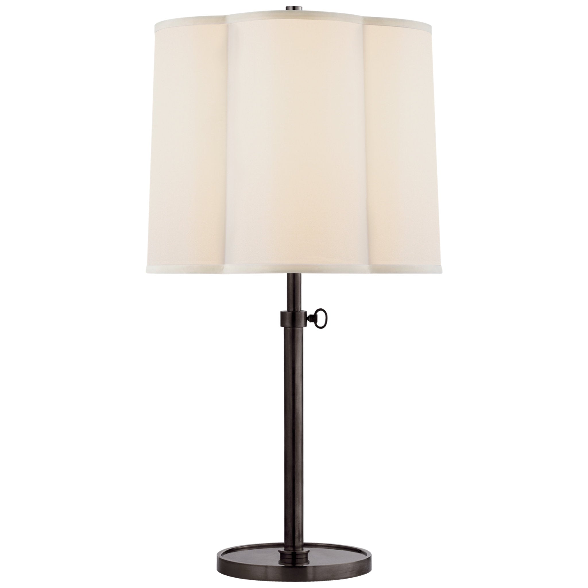 Barbara Barry Simple Adjustable Scallop Table Lamp in Bronze with Silk Shade
