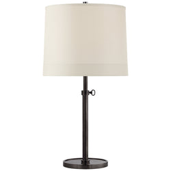 Barbara Barry Simple Adjustable Table Lamp in Bronze with Silk Banded Shade