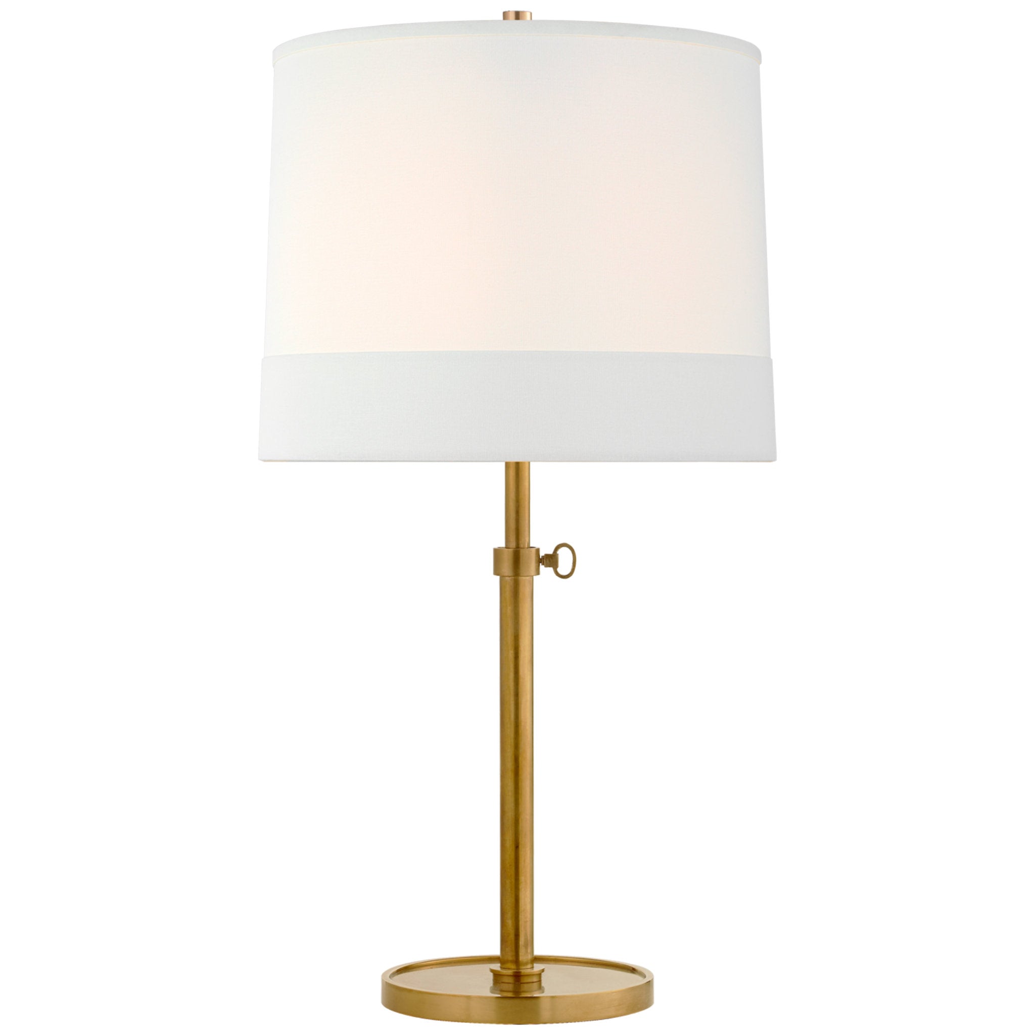 Barbara Barry Simple Adjustable Table Lamp in Soft Brass with Banded Linen Shade