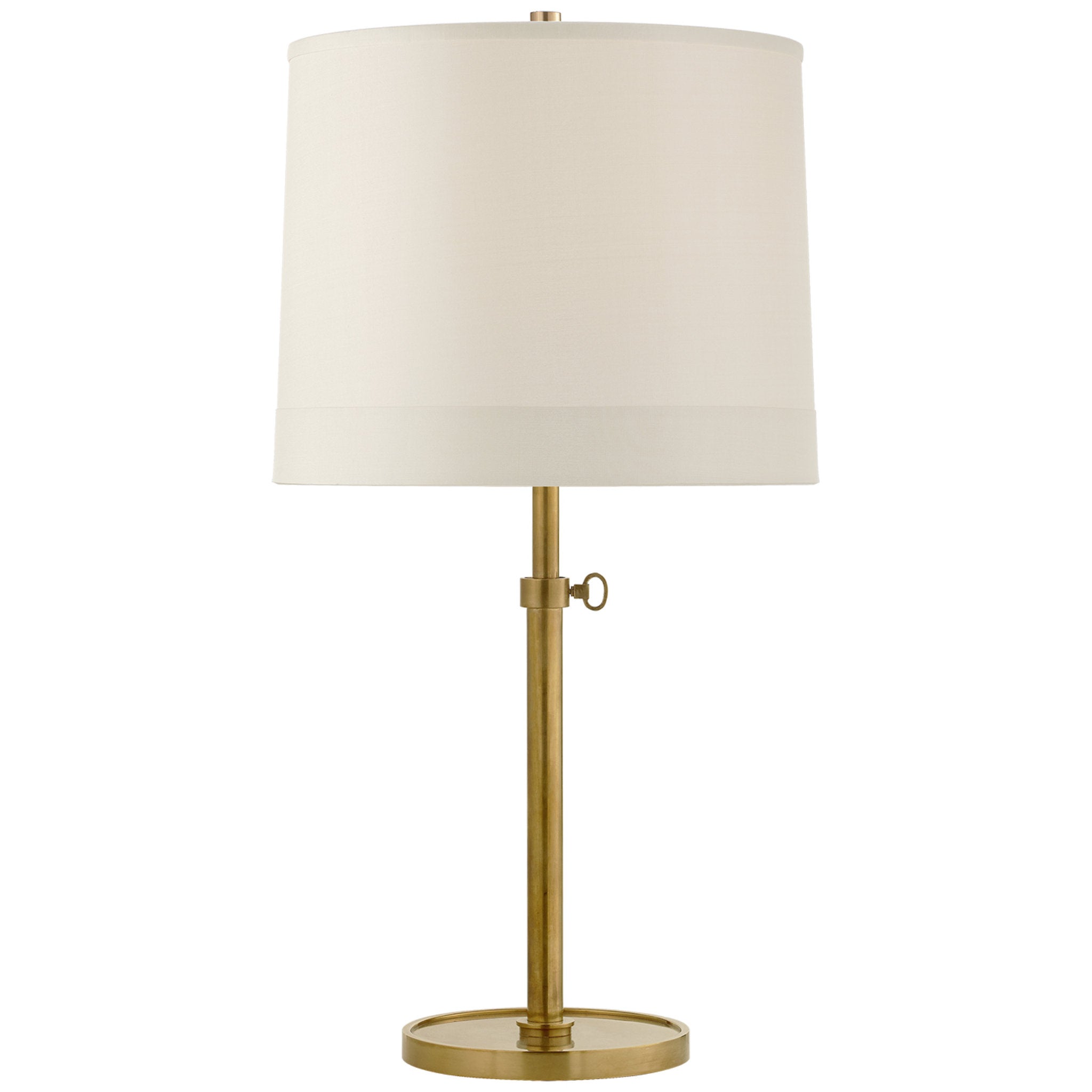 Barbara Barry Simple Adjustable Table Lamp in Soft Brass with Silk Banded Shade