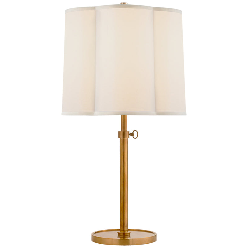 Barbara Barry Simple Adjustable Scallop Table Lamp in Soft Brass with Silk Shade
