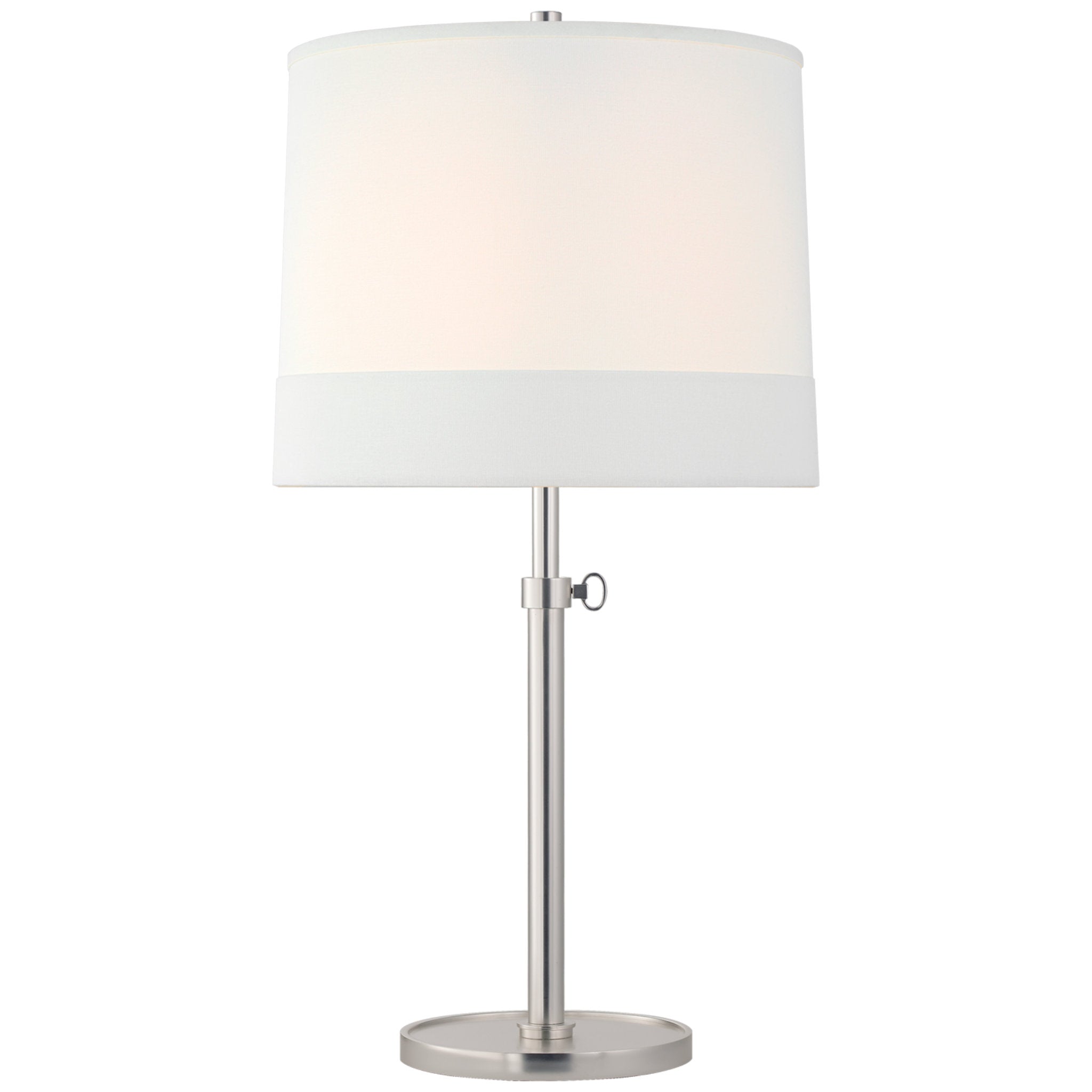 Barbara Barry Simple Adjustable Table Lamp in Soft Silver with Banded Linen Shade