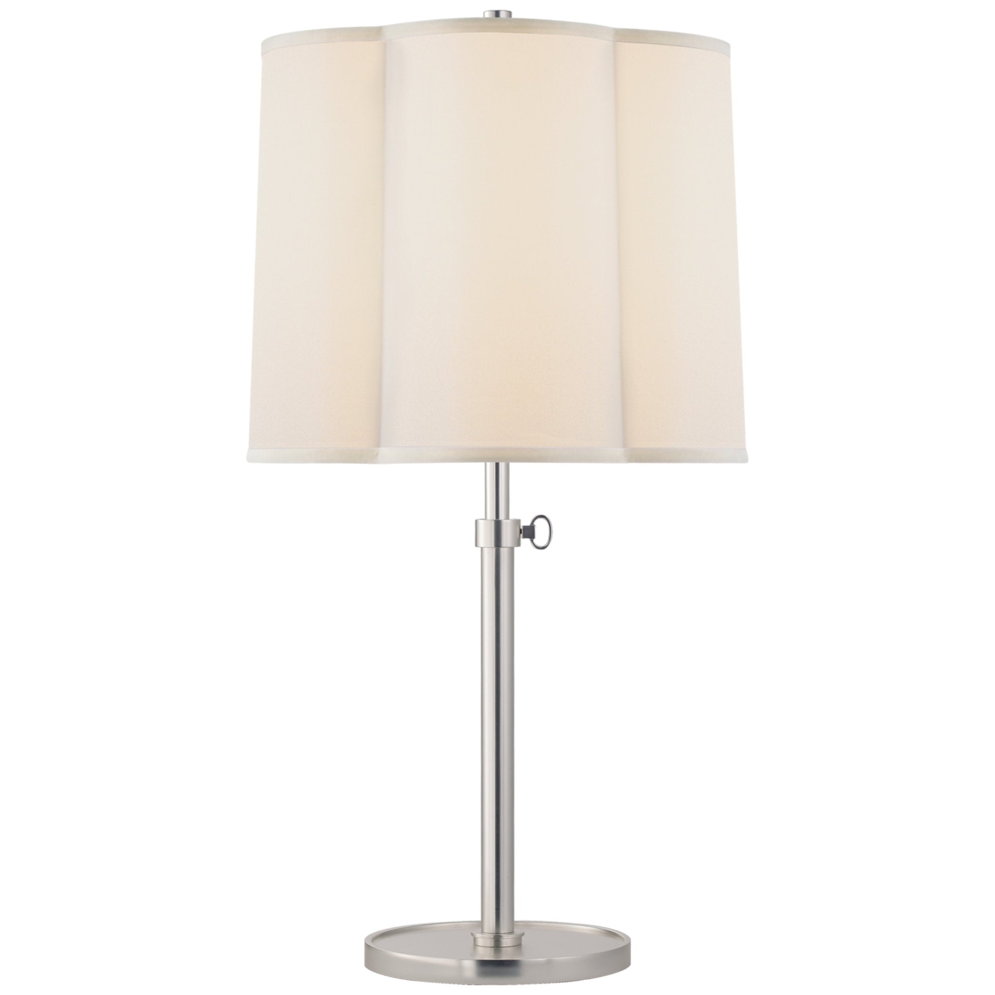 Barbara Barry Simple Adjustable Scallop Table Lamp in Soft Silver with Silk Shade