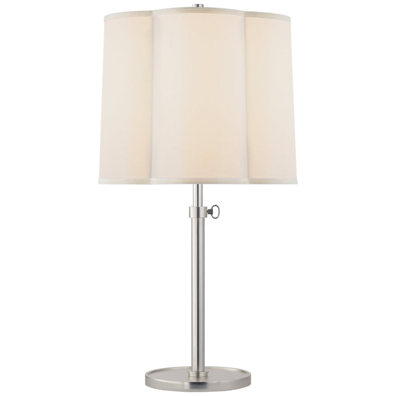 Barbara Barry Simple Adjustable Scallop Table Lamp in Soft Silver with Silk Shade