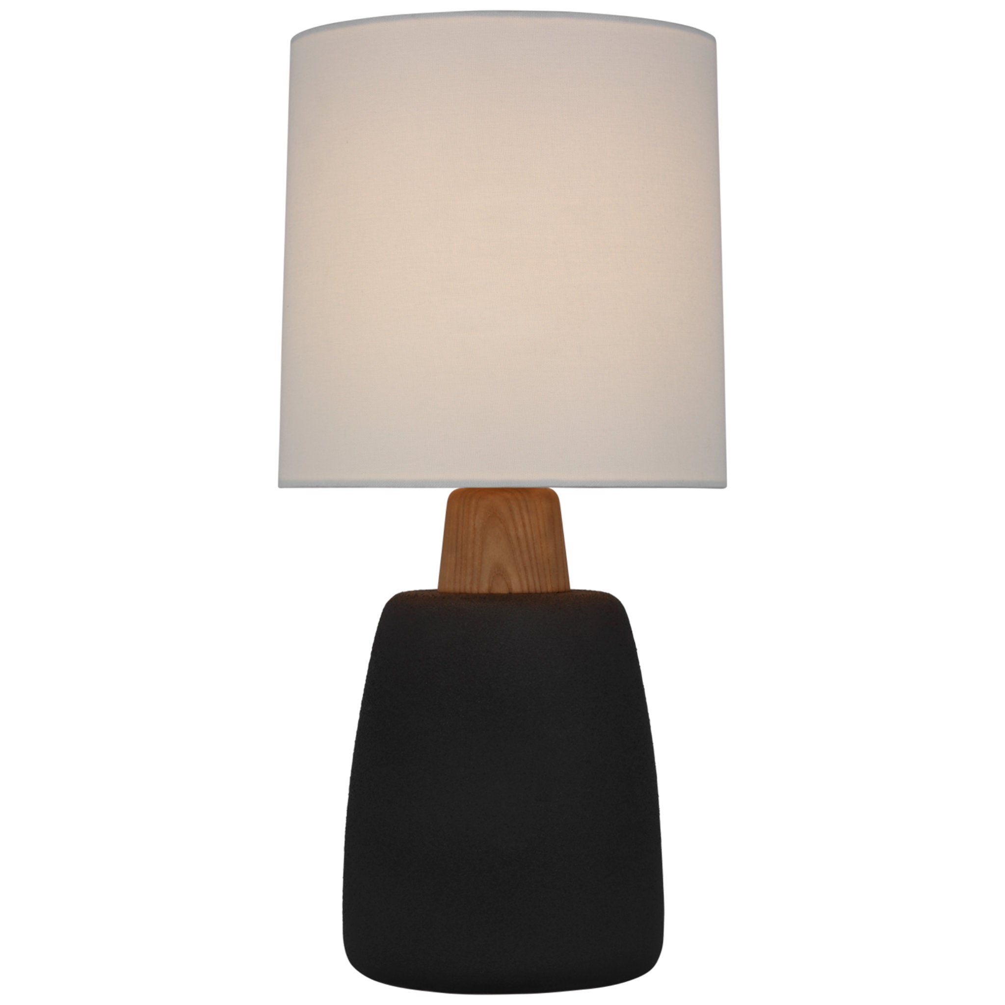 Barbara Barry Aida Medium Table Lamp in Porous Black and Natural Oak with Linen Shade