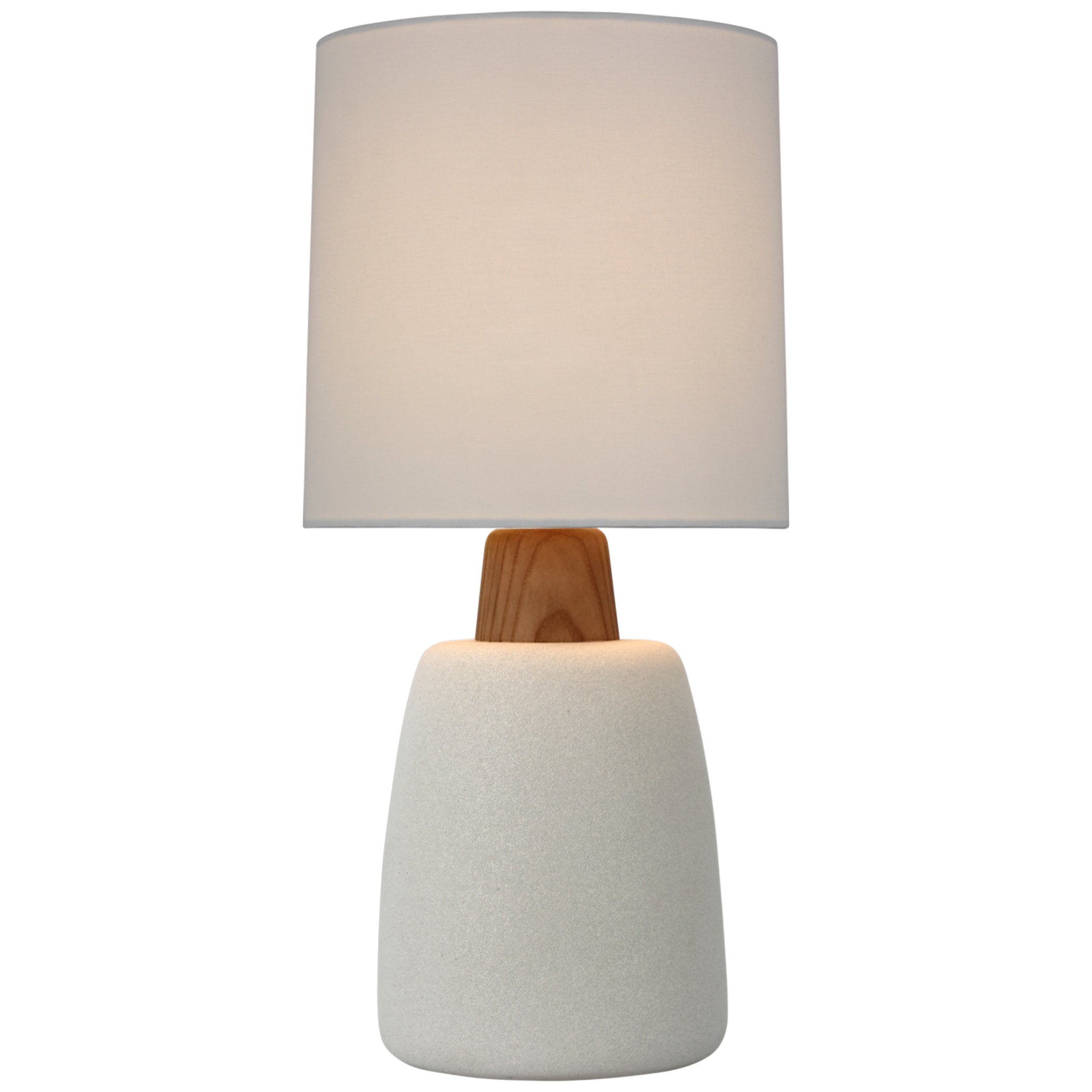 Barbara Barry Aida Medium Table Lamp in Porous White and Natural Oak with Linen Shade