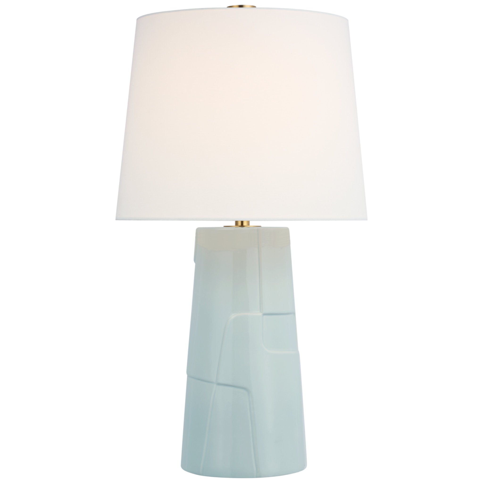 Barbara Barry Braque Medium Debossed Table Lamp in Ice Blue Porcelain with Linen Shade