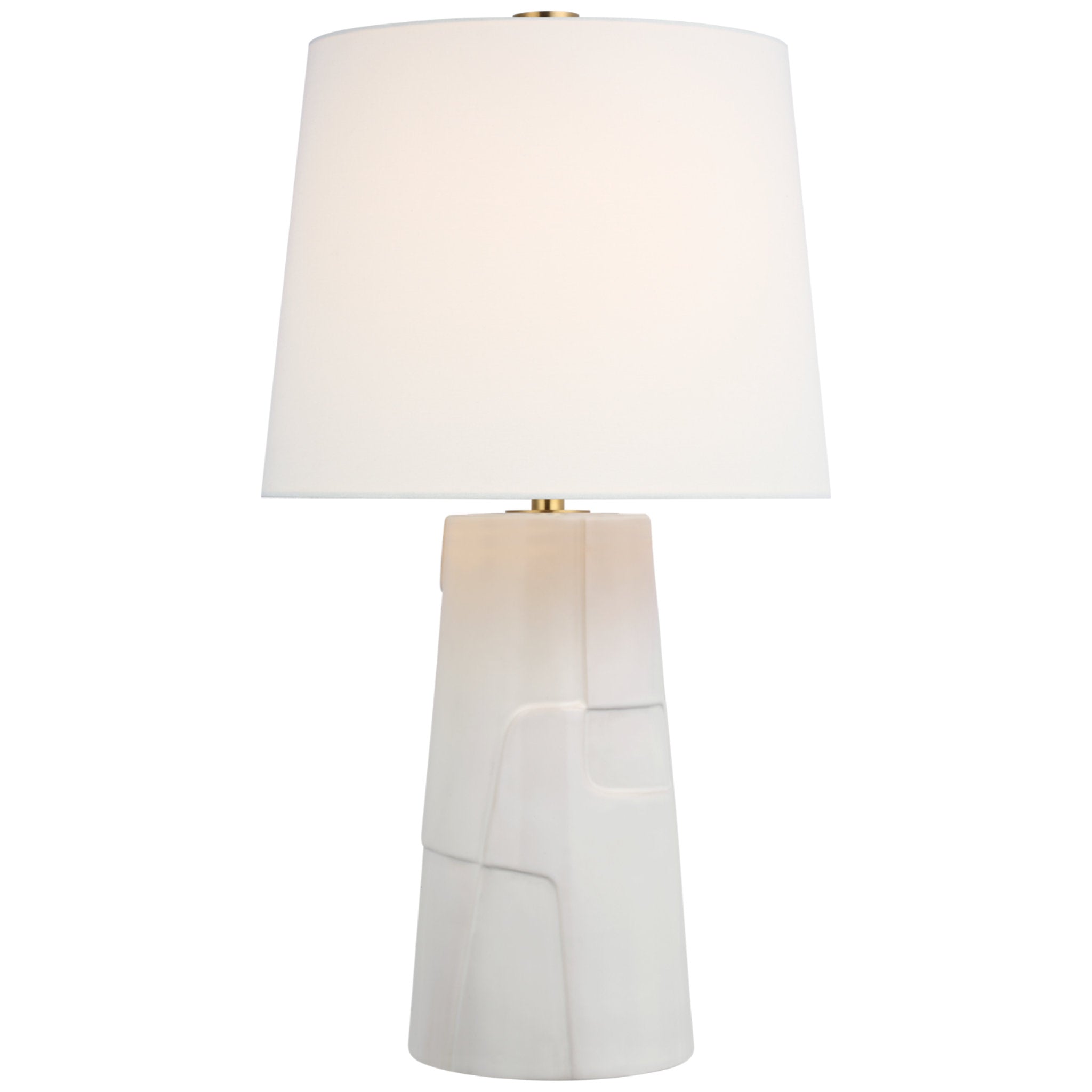 Barbara Barry Braque Medium Debossed Table Lamp in Mixed White with Linen Shade