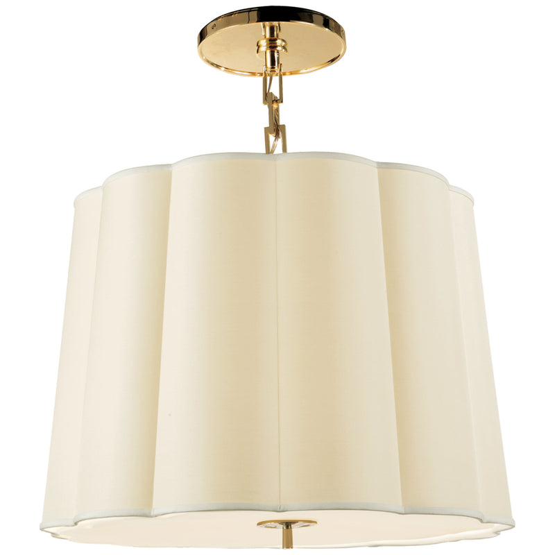 Barbara Barry Simple Scallop Large Hanging Shade in Soft Brass with Silk Shade