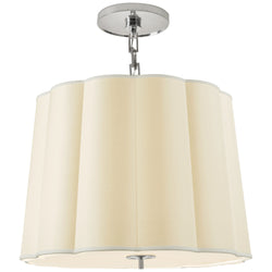 Barbara Barry Simple Scallop Large Hanging Shade in Soft Silver with Silk Shade