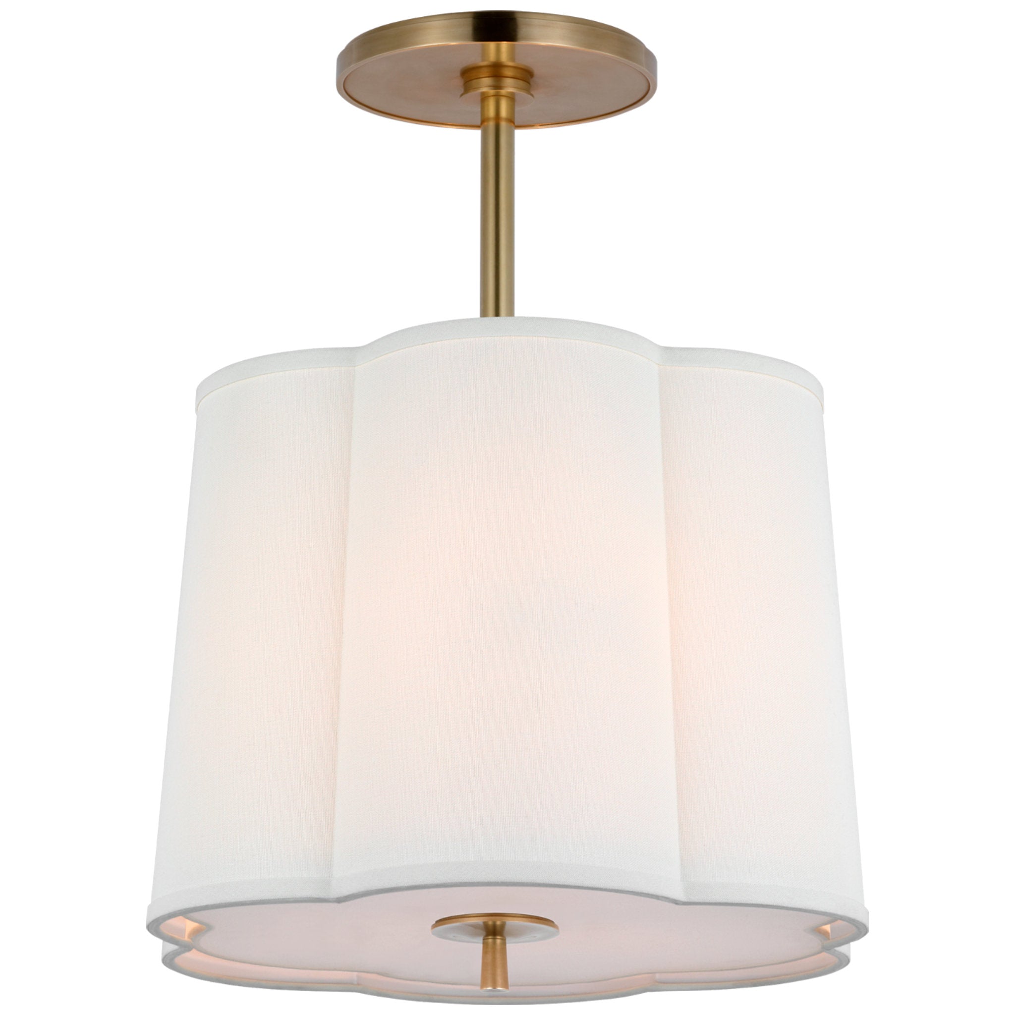 Barbara Barry Simple Scallop Hanging Shade in Soft Brass with Linen Shade