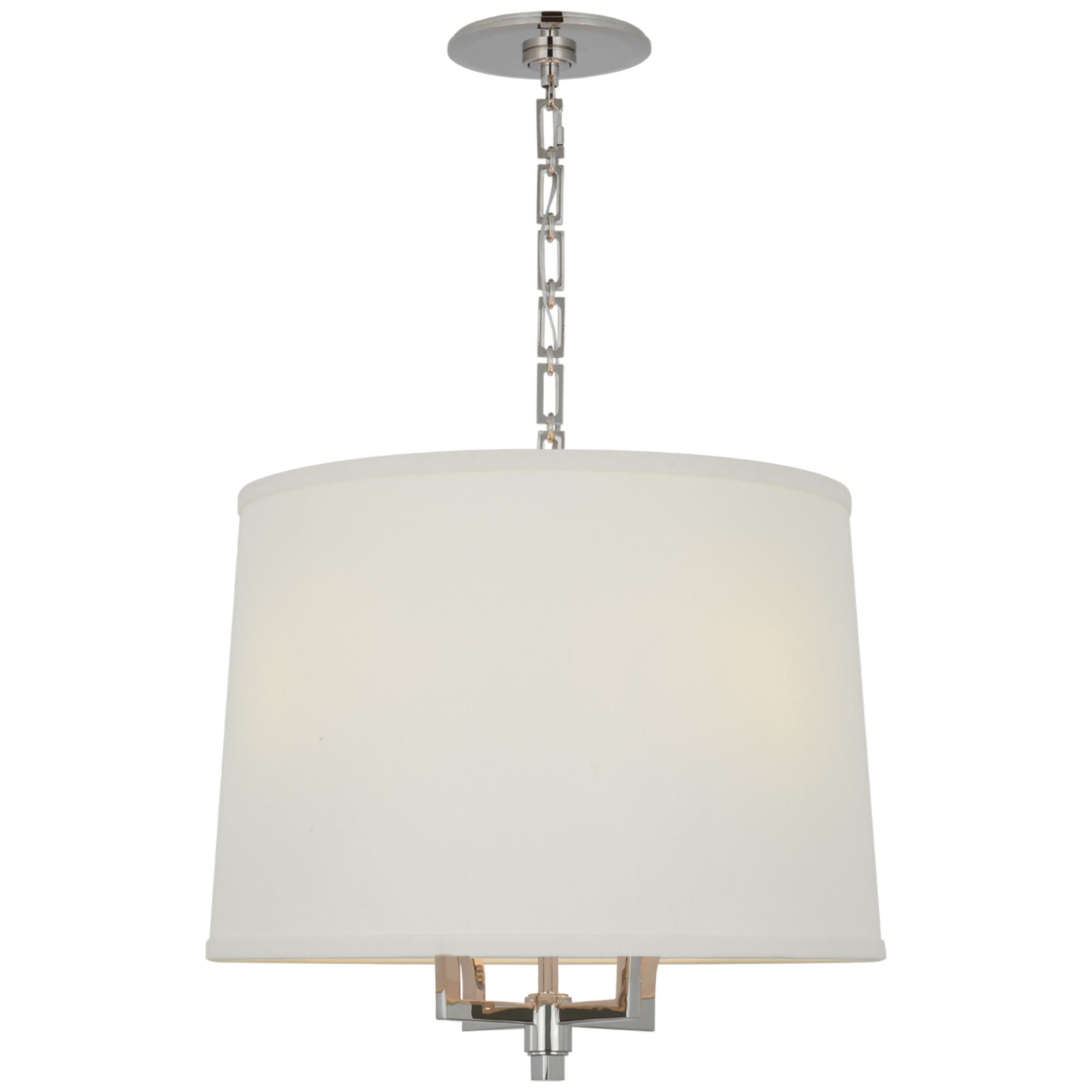 Barbara Barry Westport Large Hanging Shade in Polished Nickel with Linen Shade Ceiling Light W23" x H21"