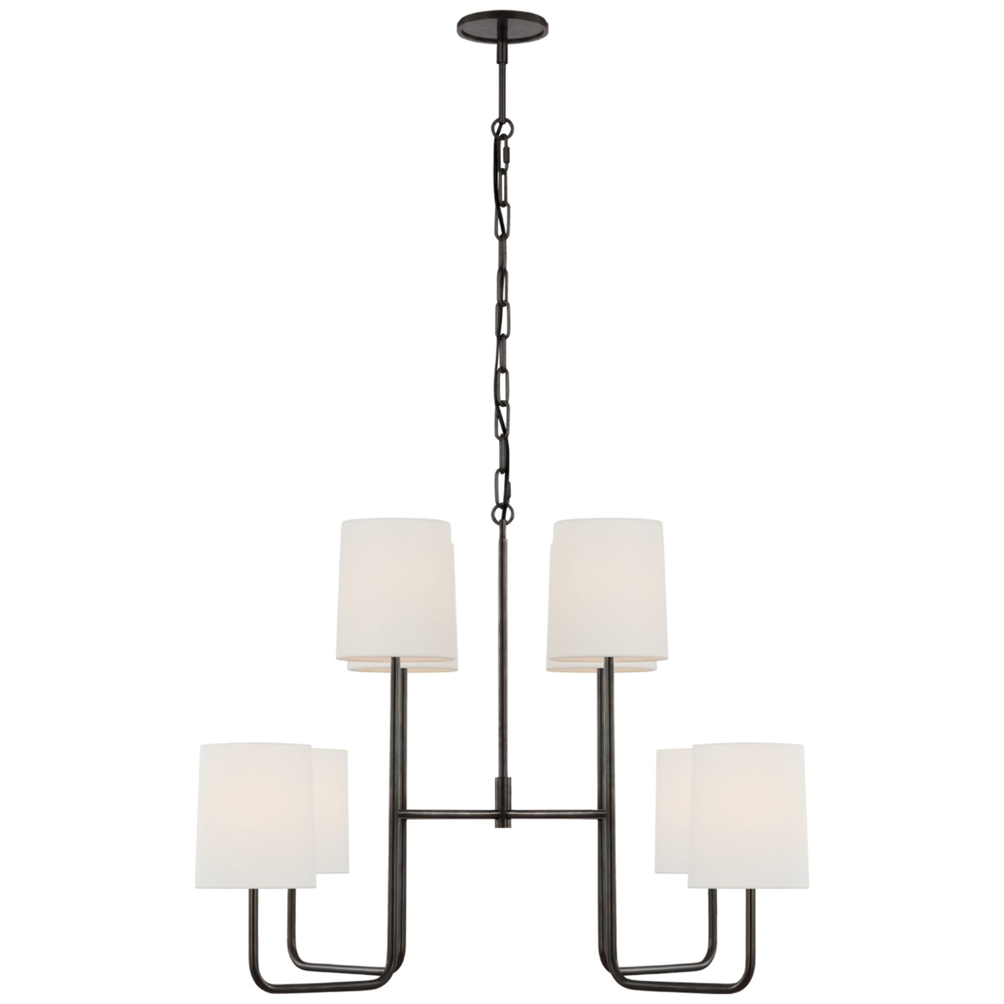 Barbara Barry Go Lightly Extra Large Two Tier Chandelier in Bronze with Linen Shades