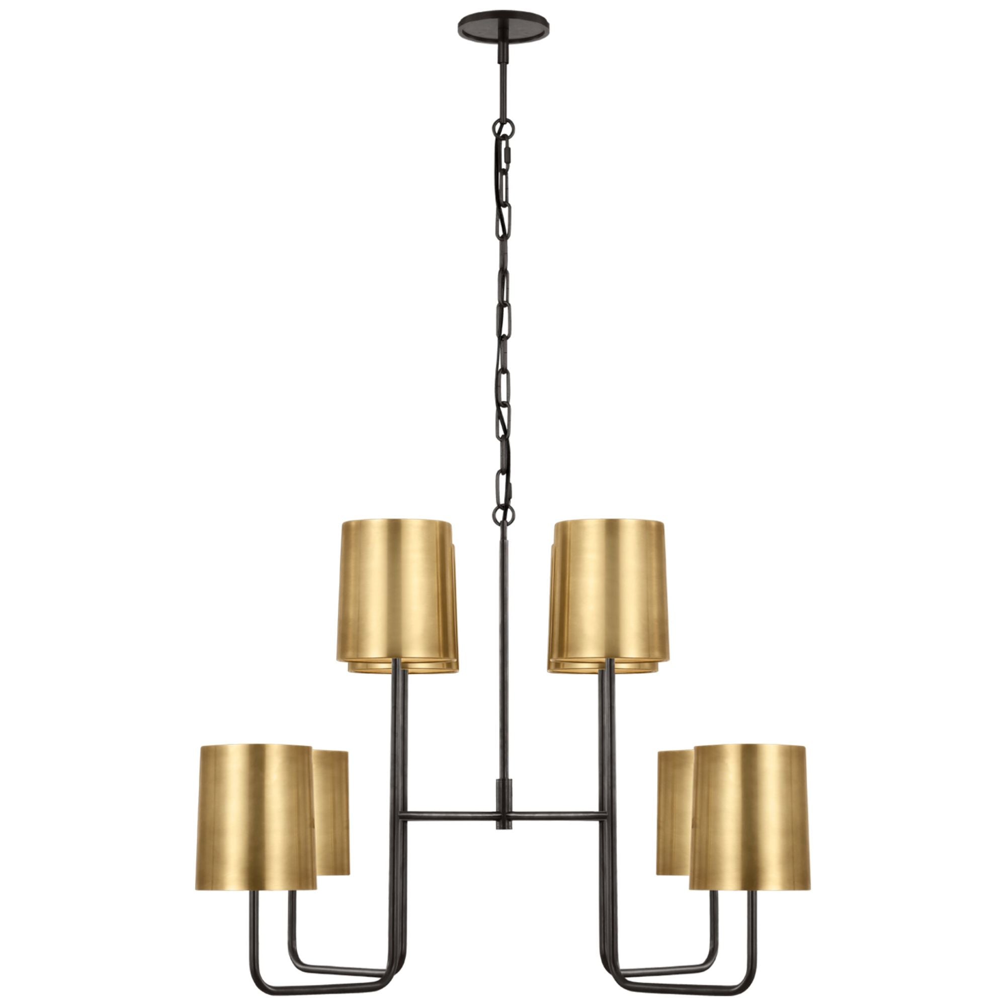 Barbara Barry Go Lightly Extra Large Two Tier Chandelier in Bronze with Soft Brass Shades