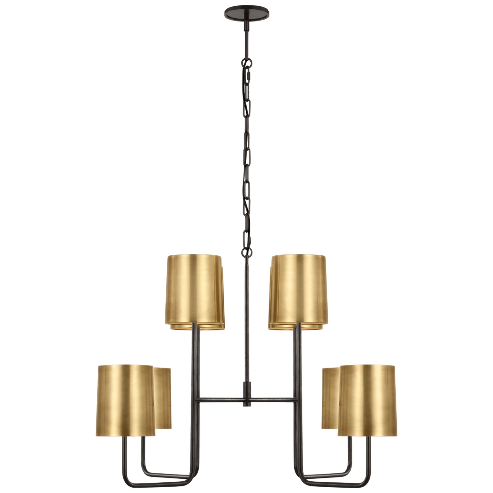 Barbara Barry Go Lightly Extra Large Two Tier Chandelier in Bronze with Soft Brass Shades Ceiling Light W30" x H25.25"
