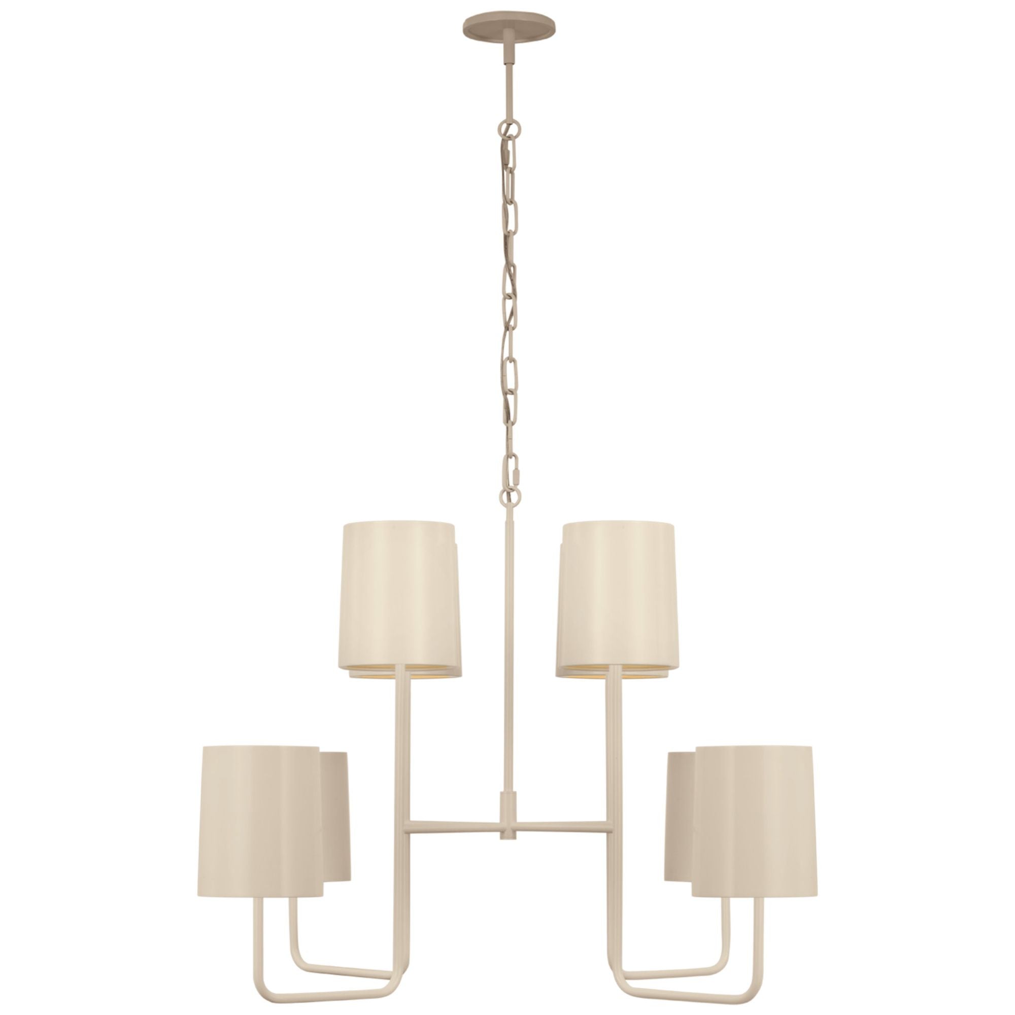 Barbara Barry Go Lightly Extra Large Two Tier Chandelier in China White with China White Shades Ceiling Light W30" x H25.25"