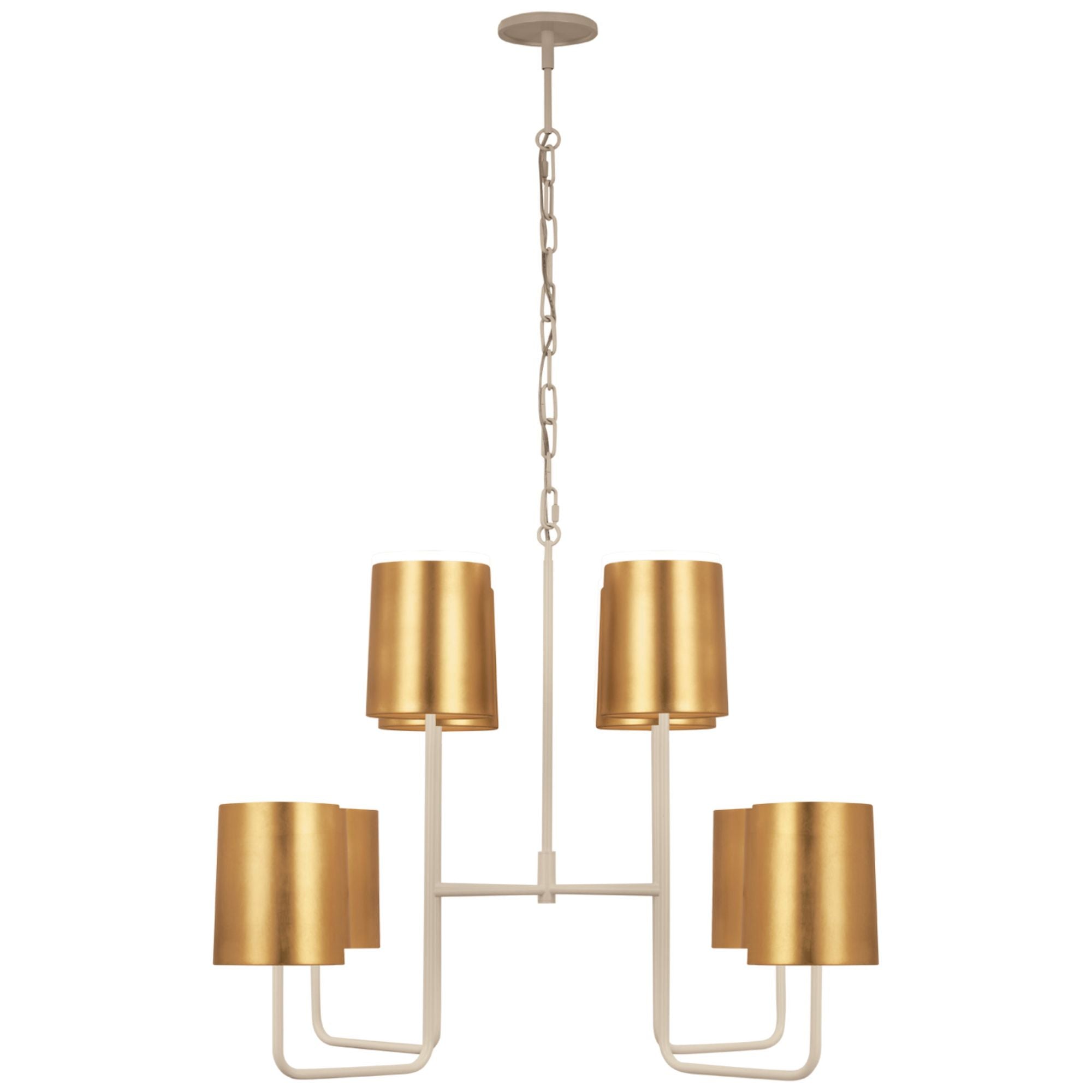 Barbara Barry Go Lightly Extra Large Two Tier Chandelier in China White with Gild Shades