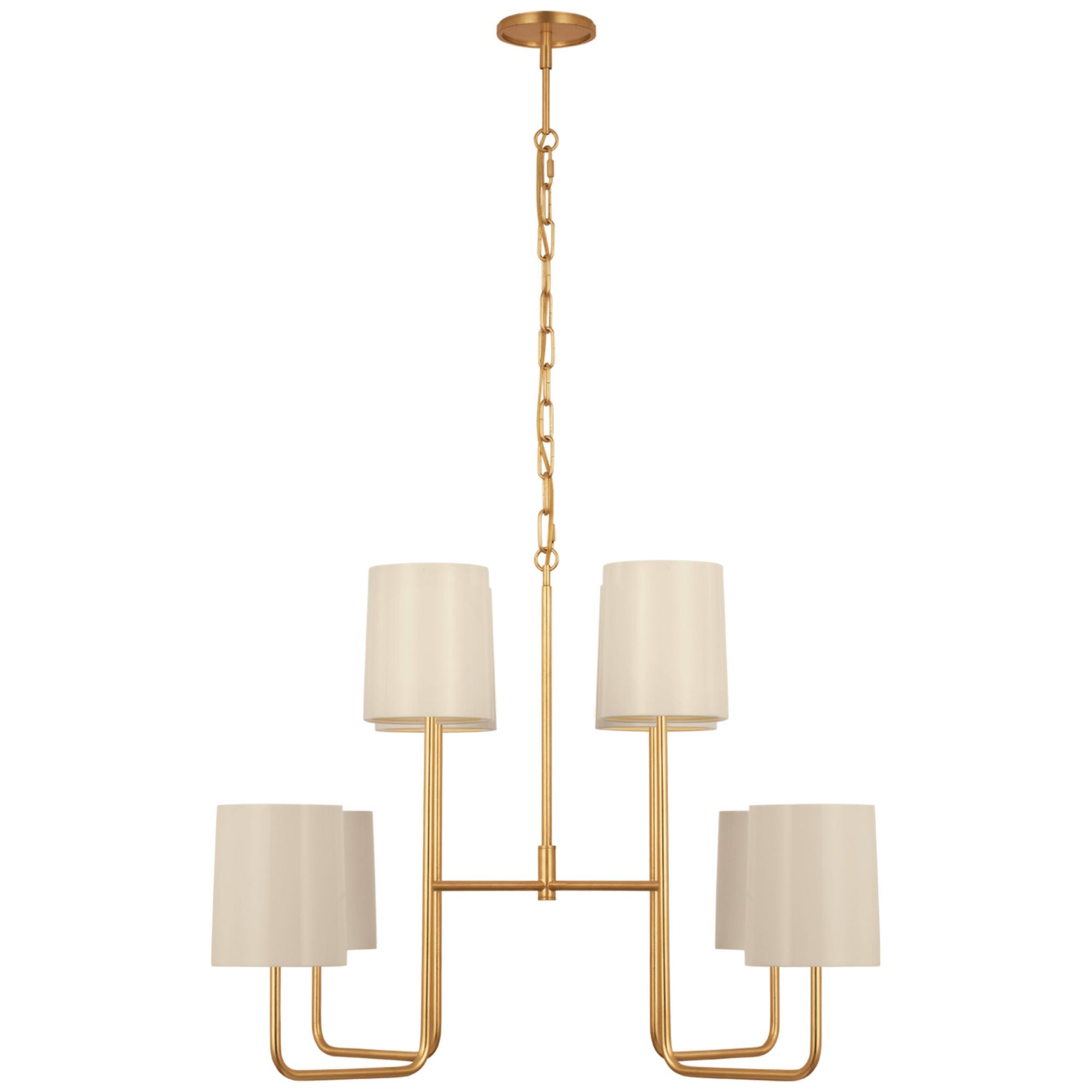 Barbara Barry Go Lightly Extra Large Two Tier Chandelier in Gild with China White Shades