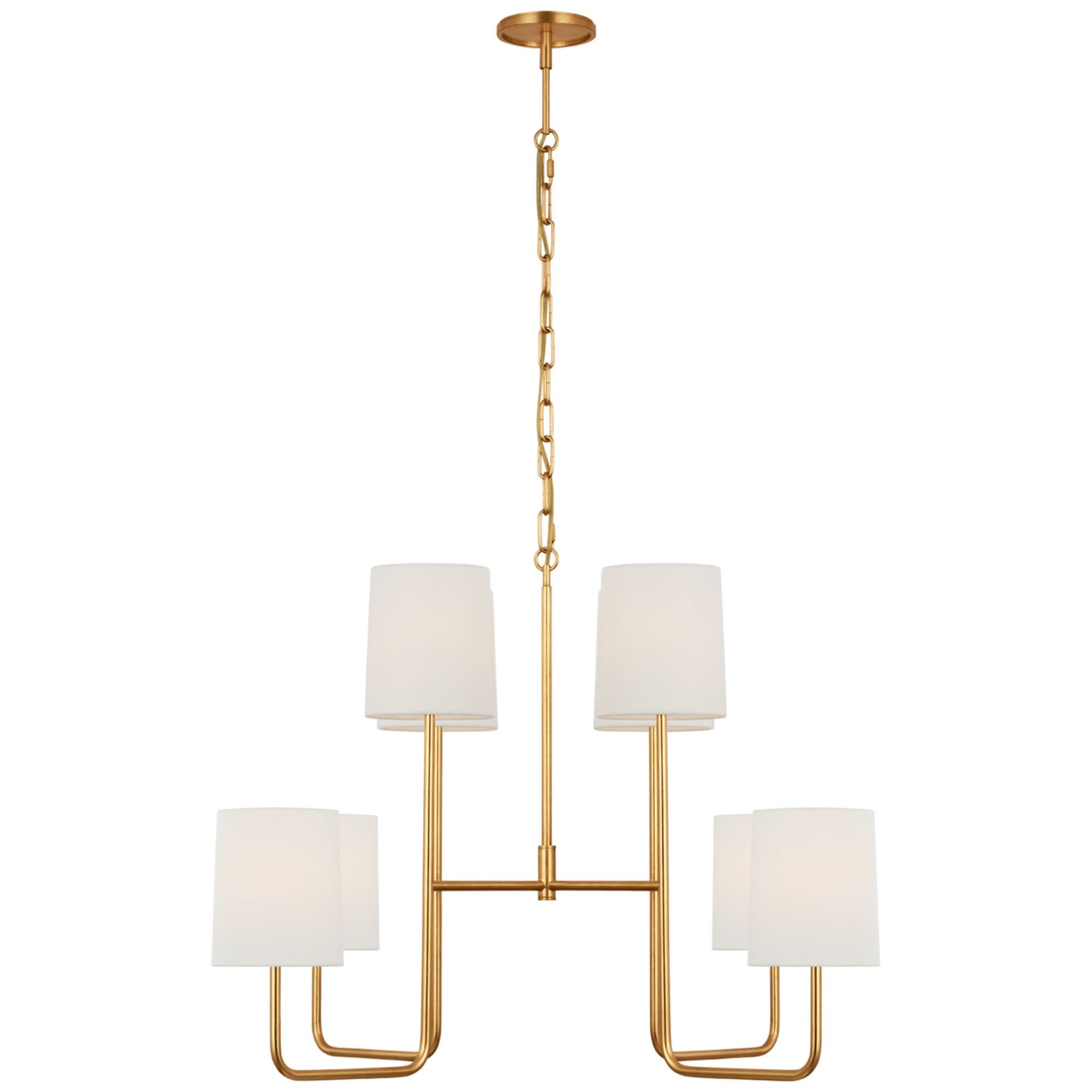 Barbara Barry Go Lightly Extra Large Two Tier Chandelier in Gild with Linen Shades