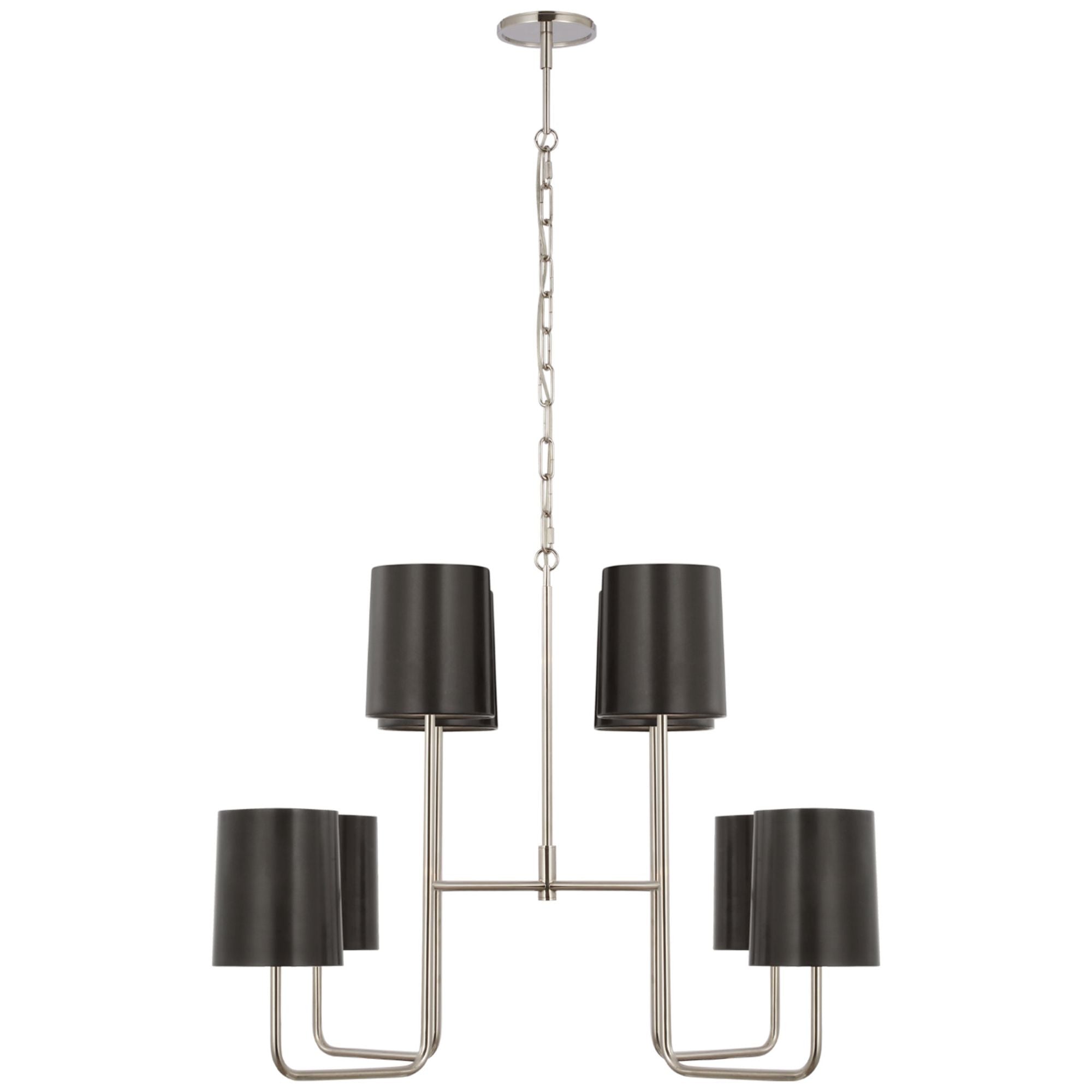 Barbara Barry Go Lightly Extra Large Two Tier Chandelier in Polished Nickel with Bronze Shades