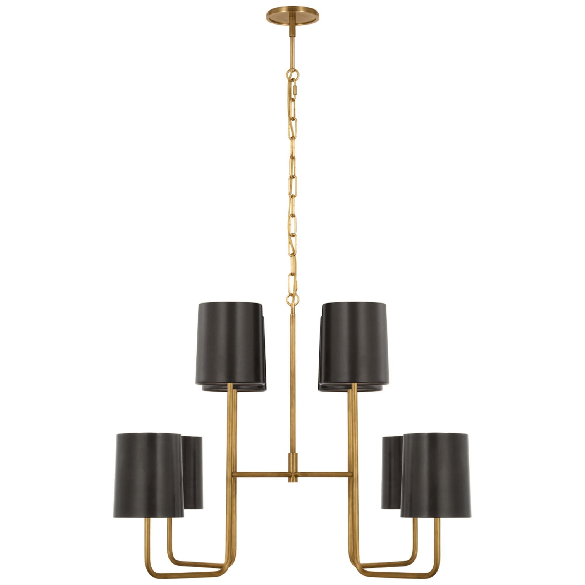 Barbara Barry Go Lightly Extra Large Two Tier Chandelier in Soft Brass with Bronze Shades