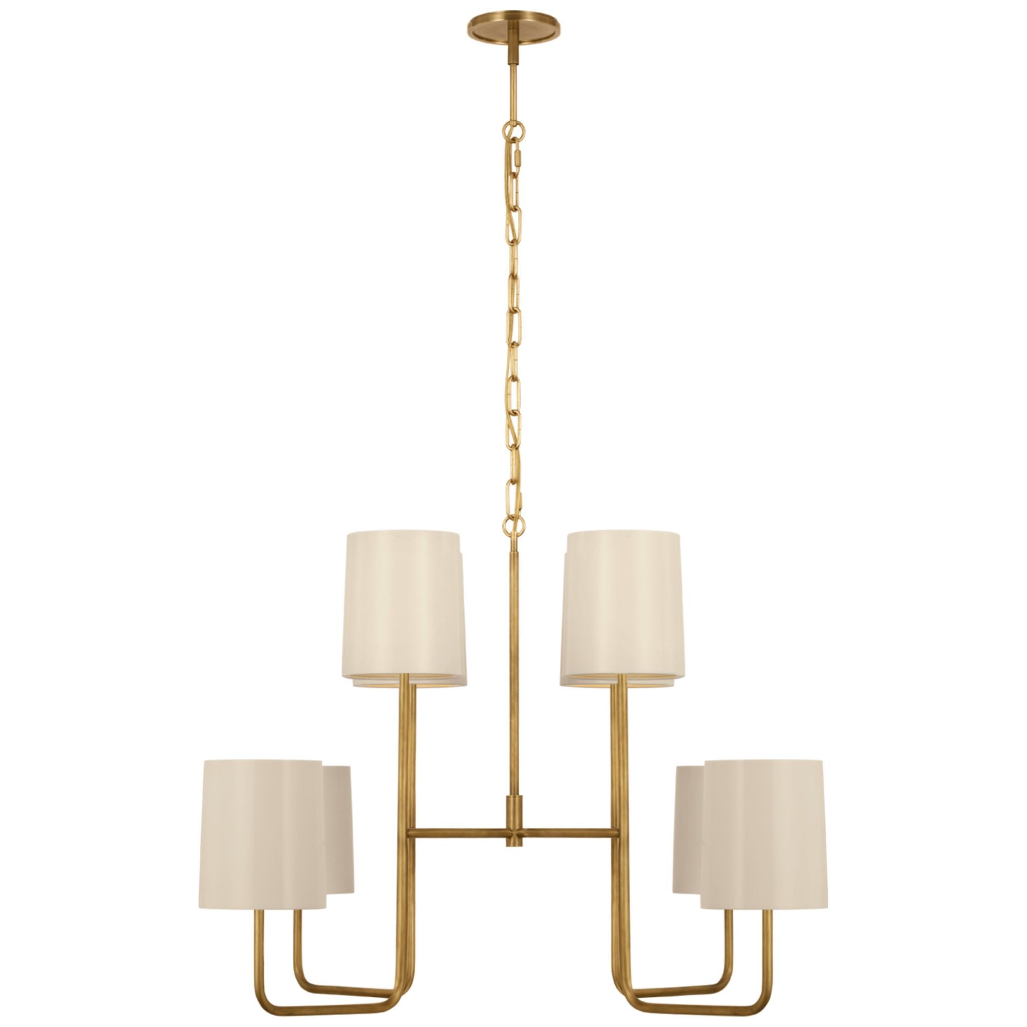 Barbara Barry Go Lightly Extra Large Two Tier Chandelier in Soft Brass with China White Shades