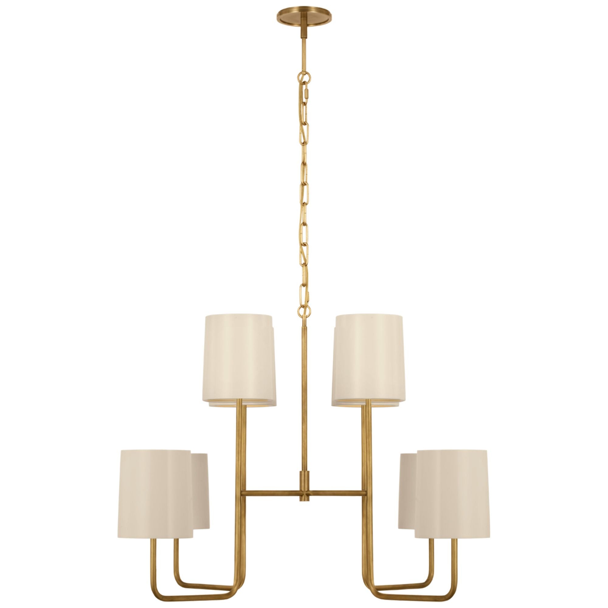 Barbara Barry Go Lightly Extra Large Two Tier Chandelier in Soft Brass with China White Shades Ceiling Light W30" x H25.25"