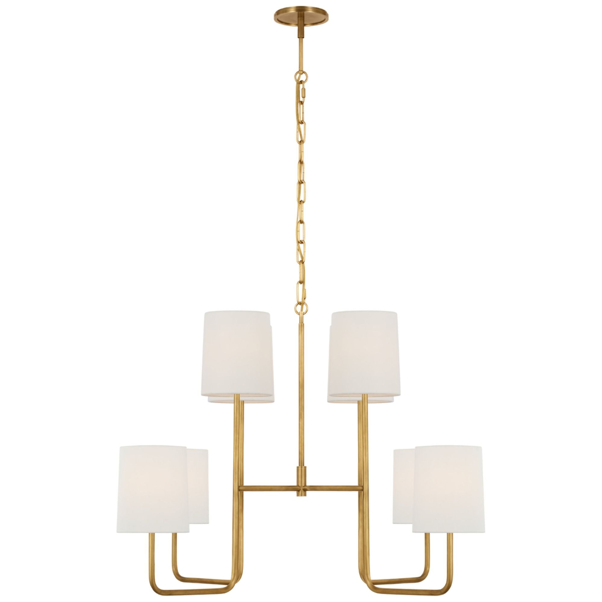 Barbara Barry Go Lightly Extra Large Two Tier Chandelier in Soft Brass with Linen Shades