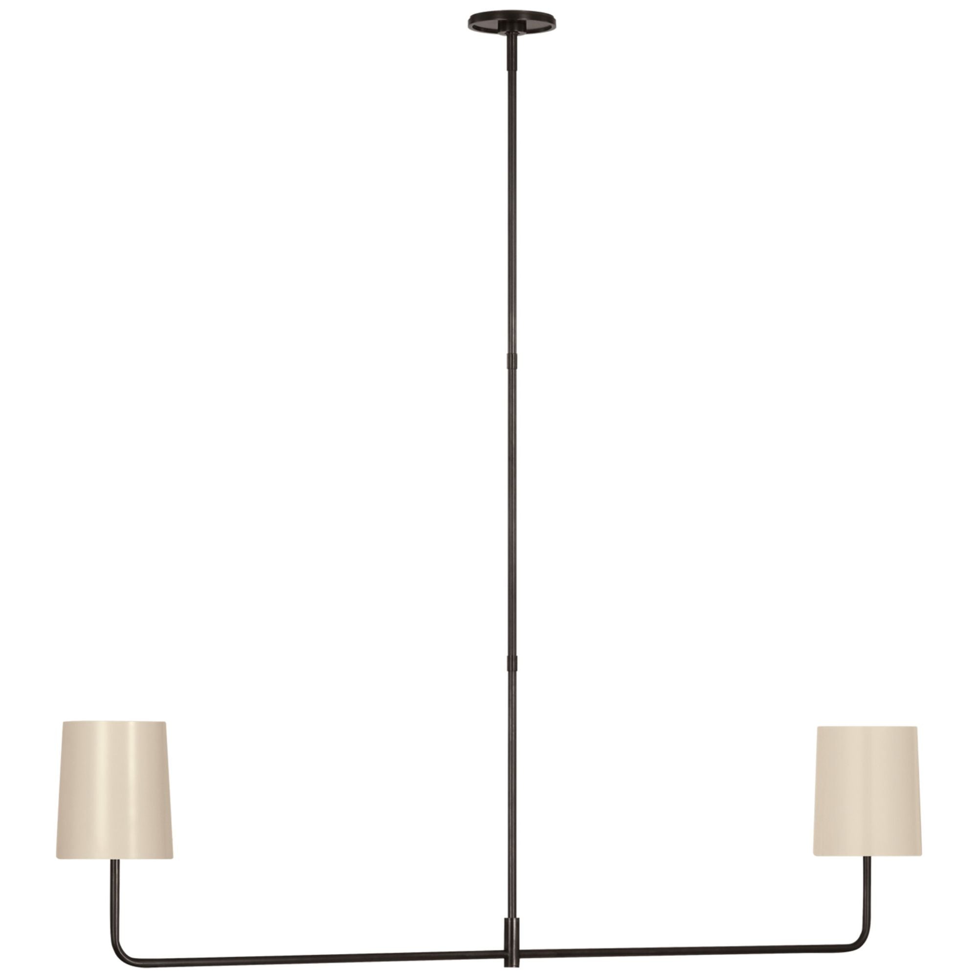 Barbara Barry Go Lightly 54" Two Light Linear Chandelier in Bronze with China White Shades