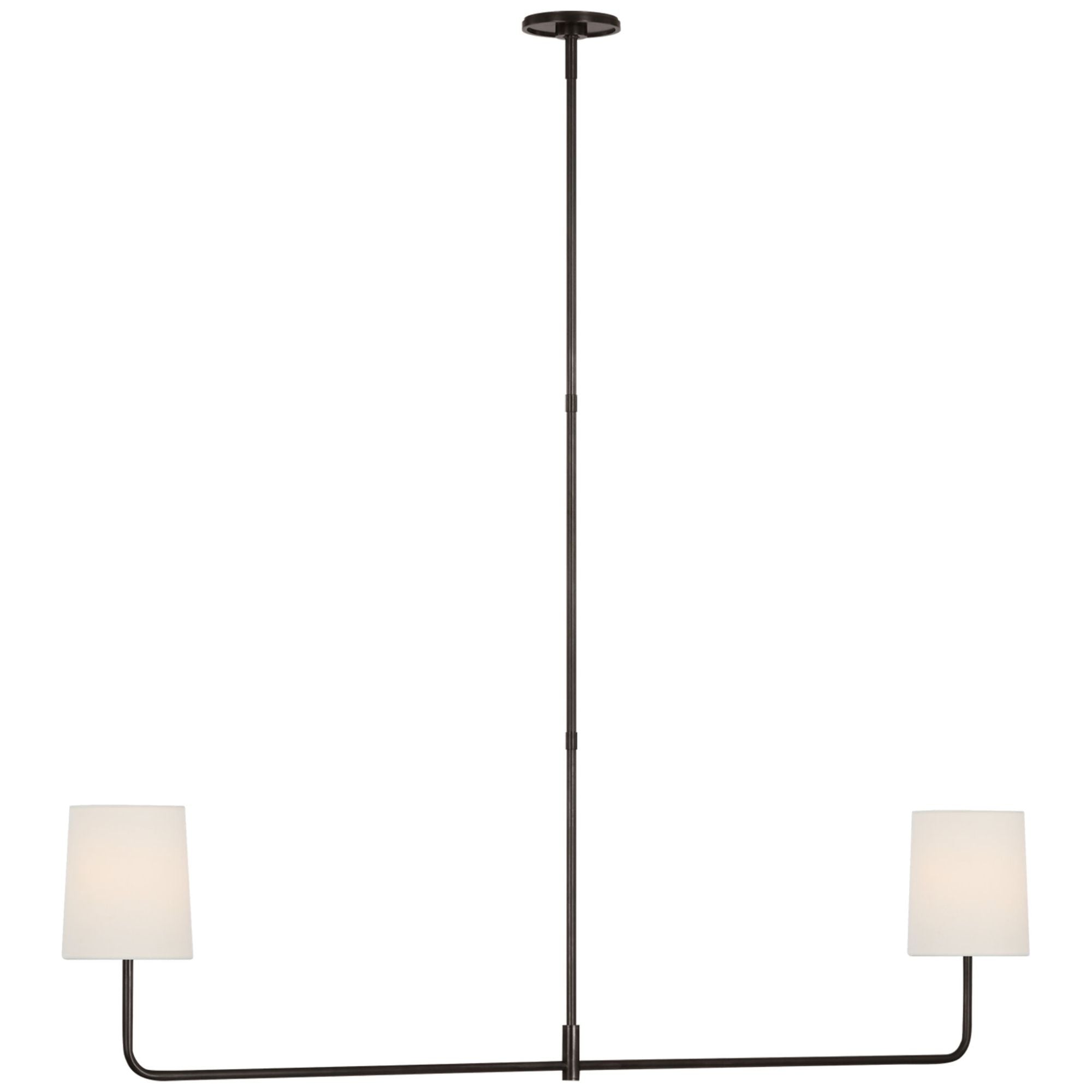 Barbara Barry Go Lightly 54" Two Light Linear Chandelier in Bronze with Linen Shades Ceiling Light W54"