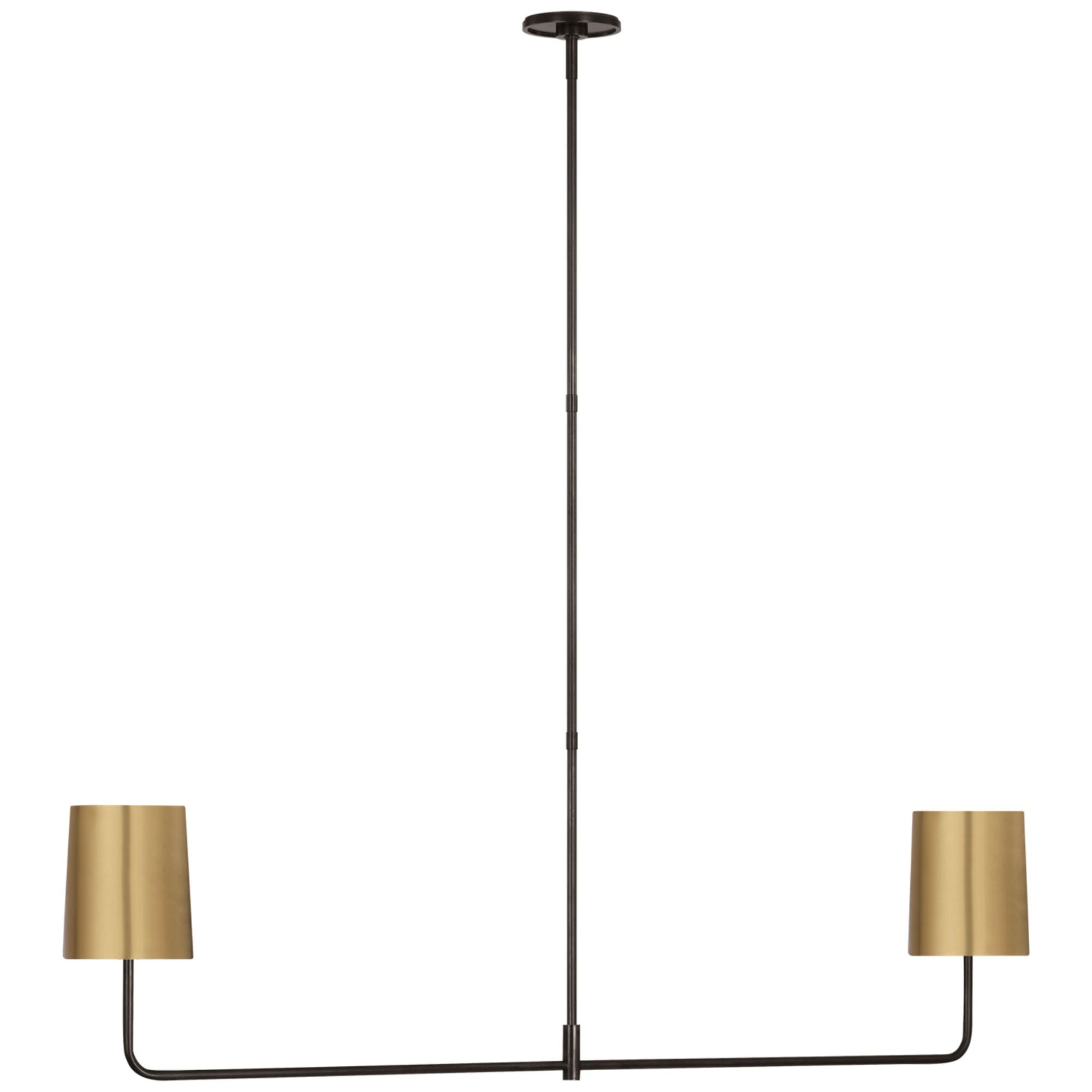 Barbara Barry Go Lightly 54" Two Light Linear Chandelier in Bronze with Soft Brass Shades
