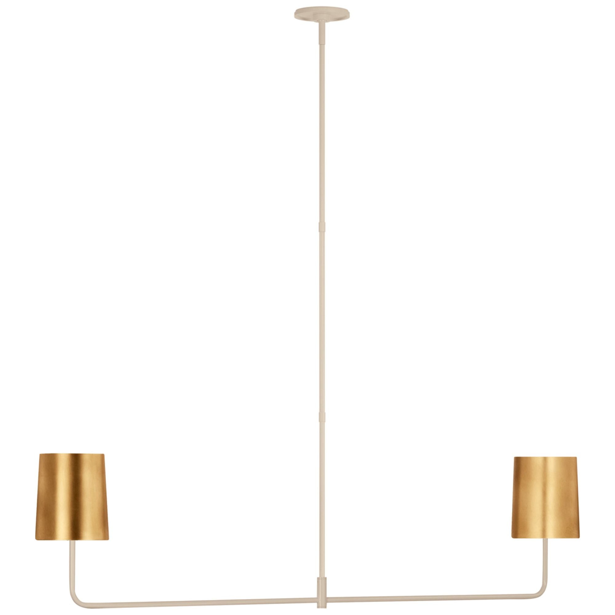 Barbara Barry Go Lightly 54" Two Light Linear Chandelier in China White with Gild Shades