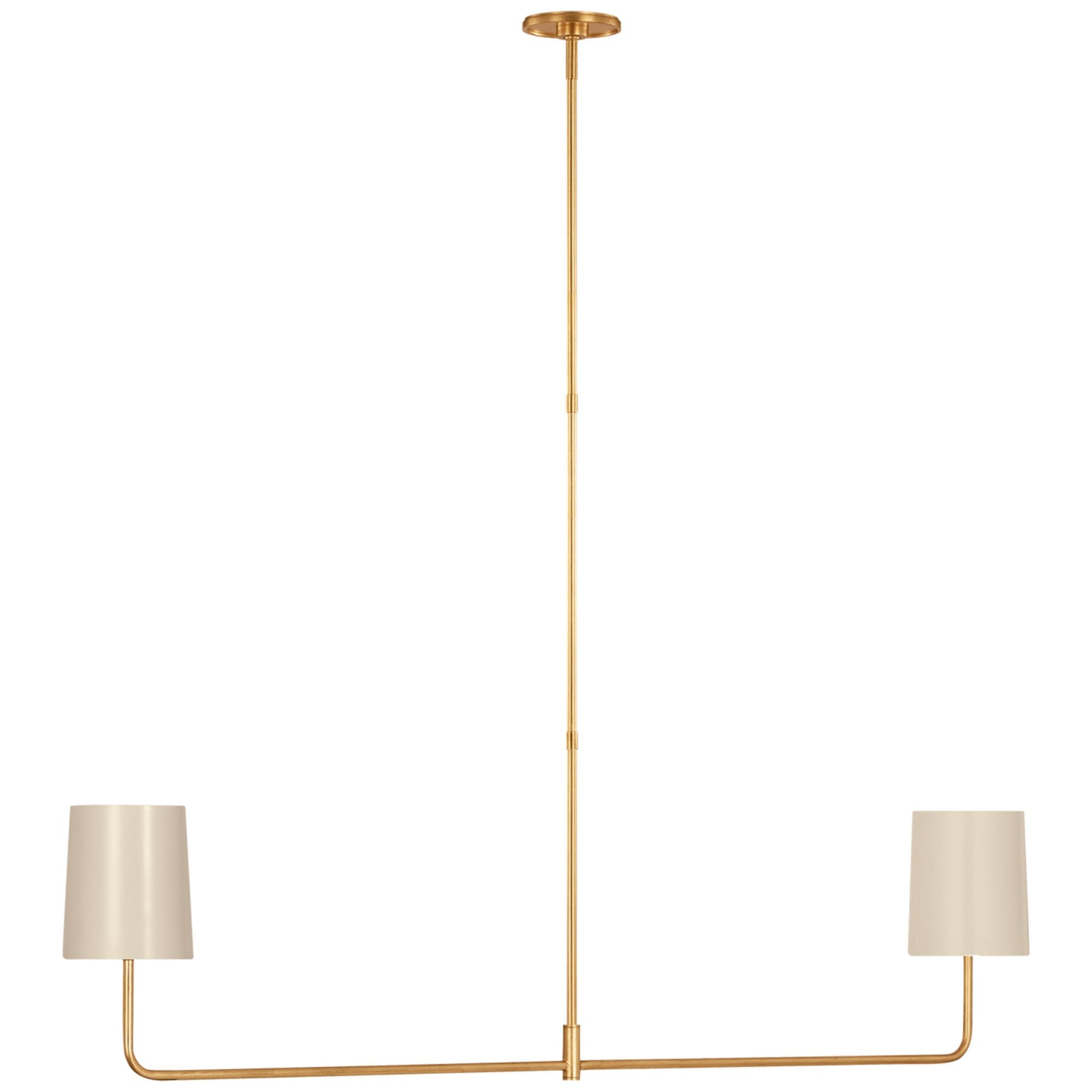 Barbara Barry Go Lightly 54" Two Light Linear Chandelier in Gild with China White Shades